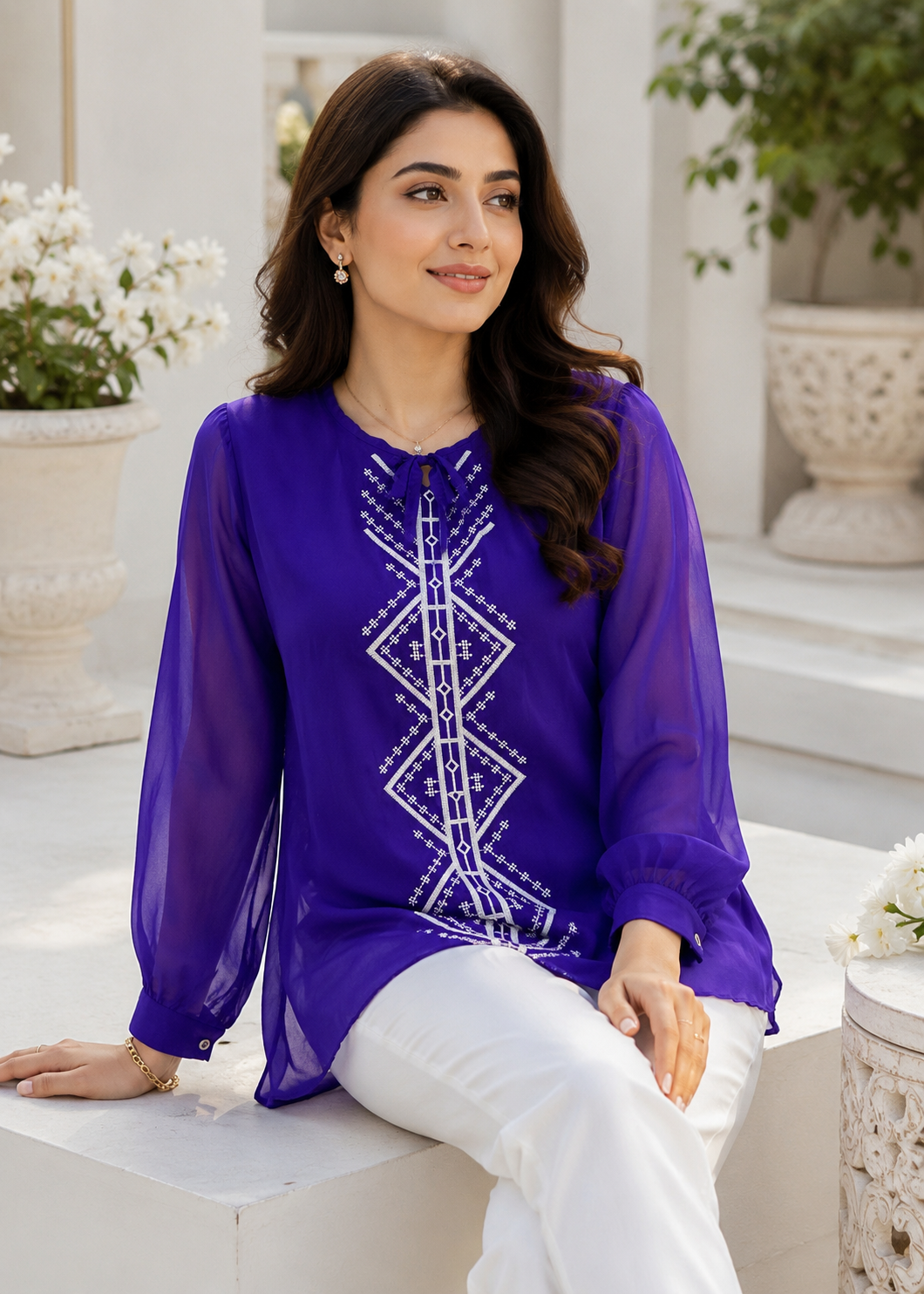 polyester chiffon Top in Purple heart