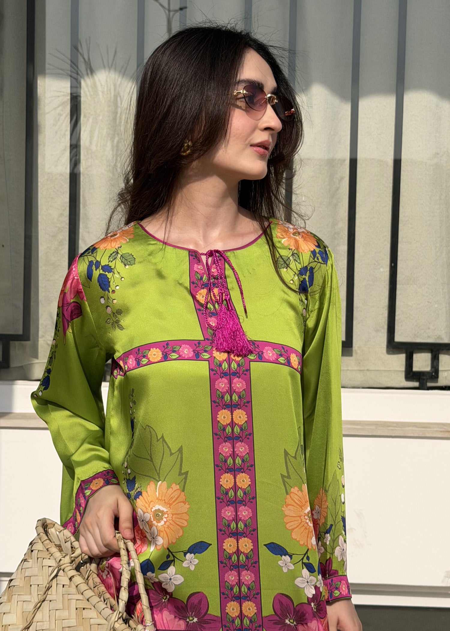 satin silk Kaftan in Apple green