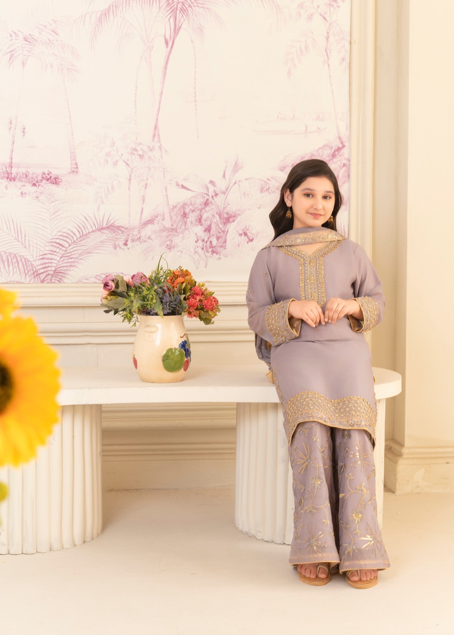 chiffon Kurta Set in Lavender