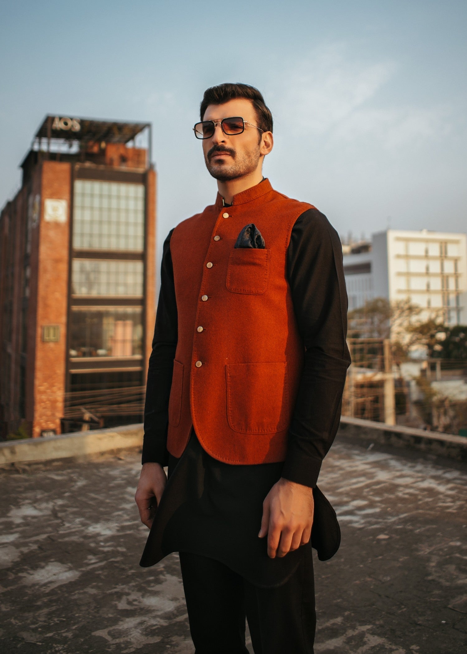 wool Waistcoat in Rust orange