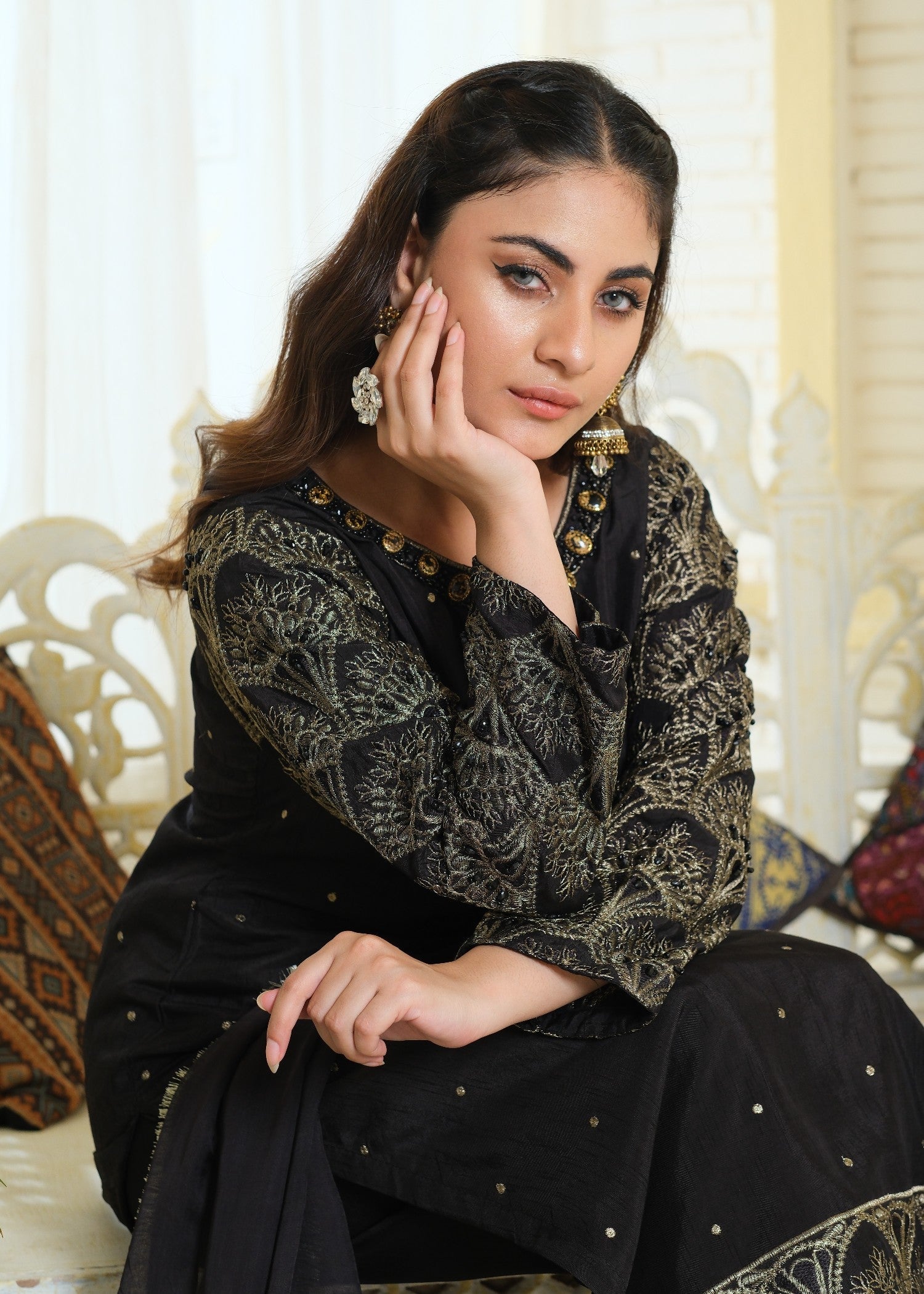 raw silk Kurta Set in Jet black