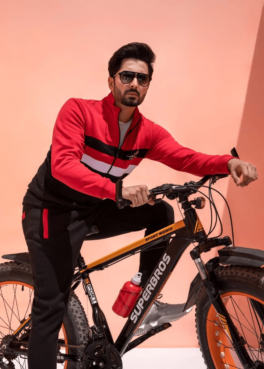 single jersey knit Tracksuit in Black