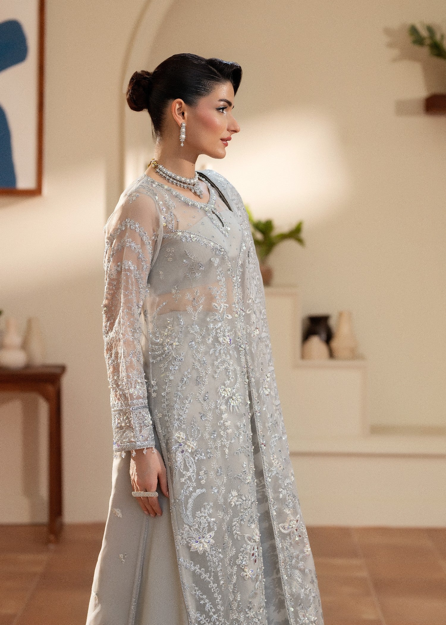 organza Sharara in Pastel grey