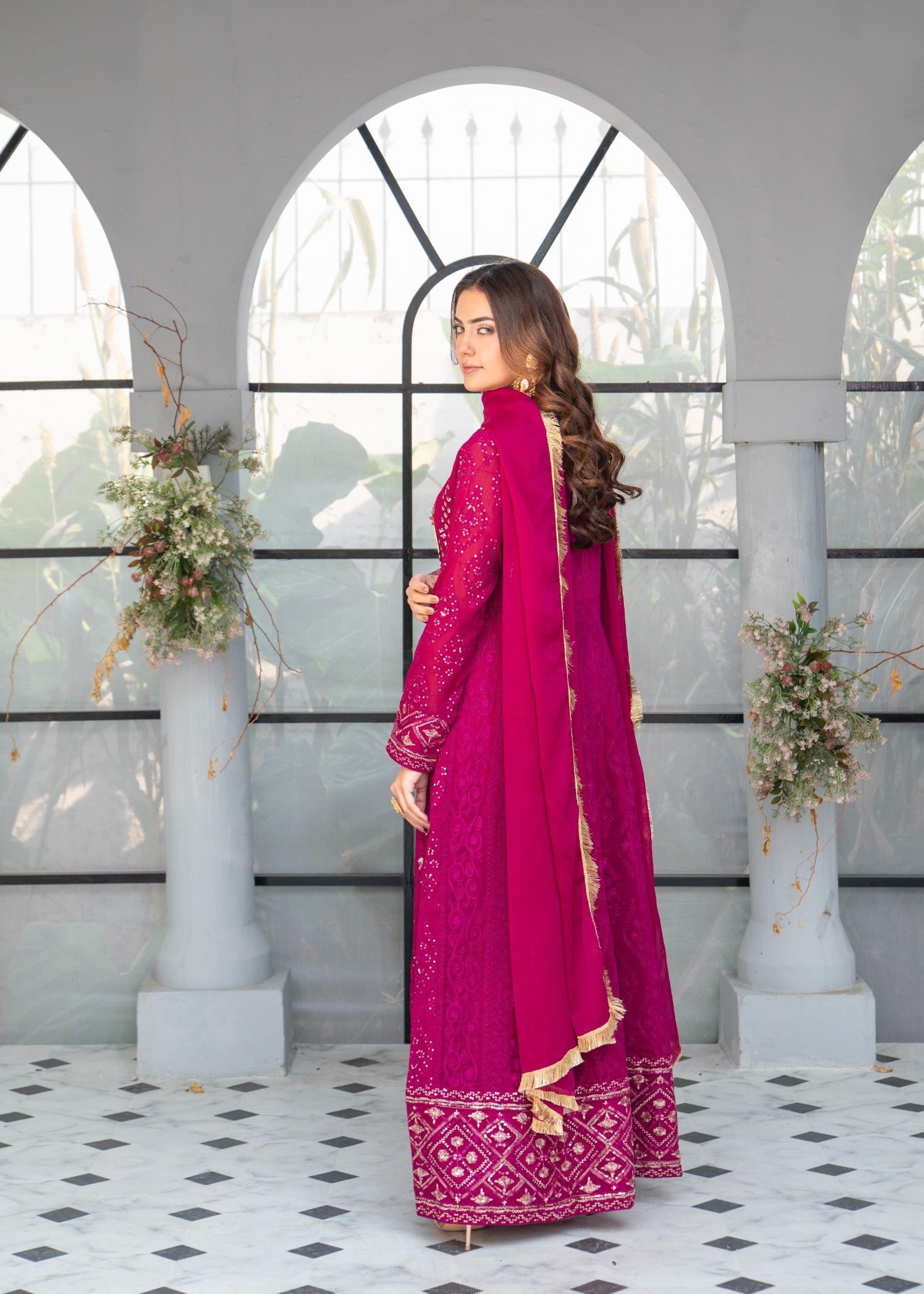 chiffon Angrakha in Magenta