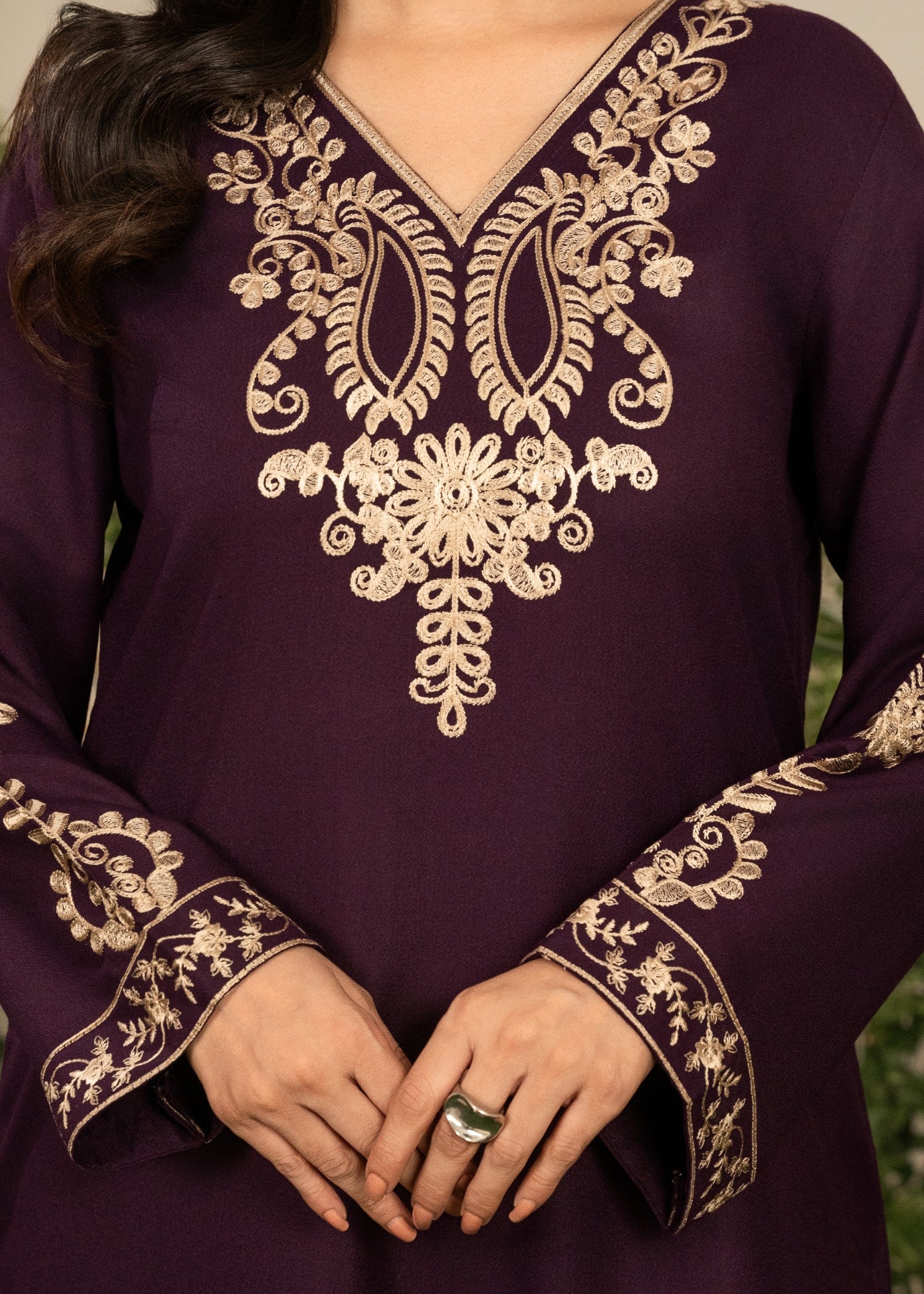 dhanak Kurta Set in Plum purple