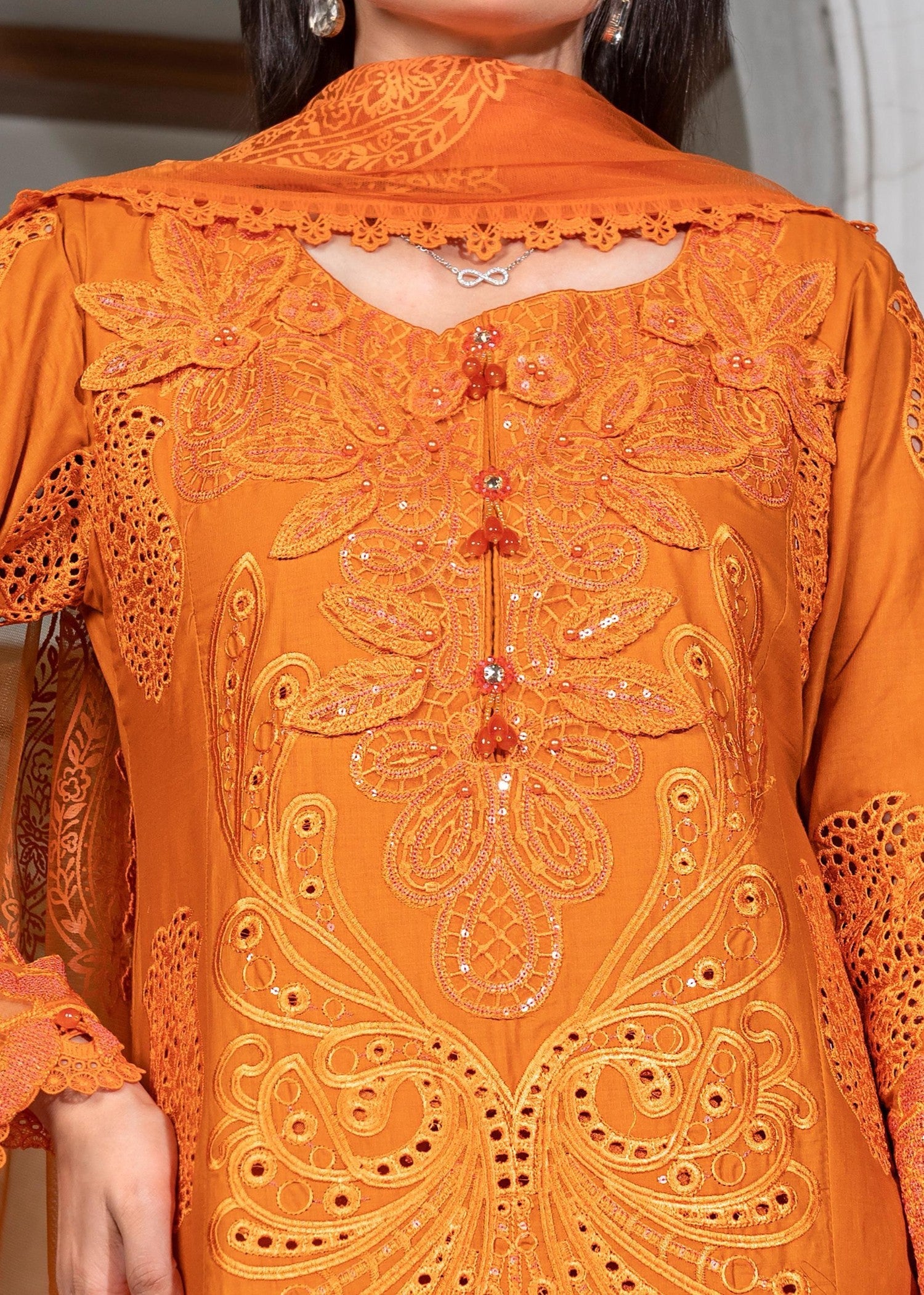 cotton Kurta Set in Orange