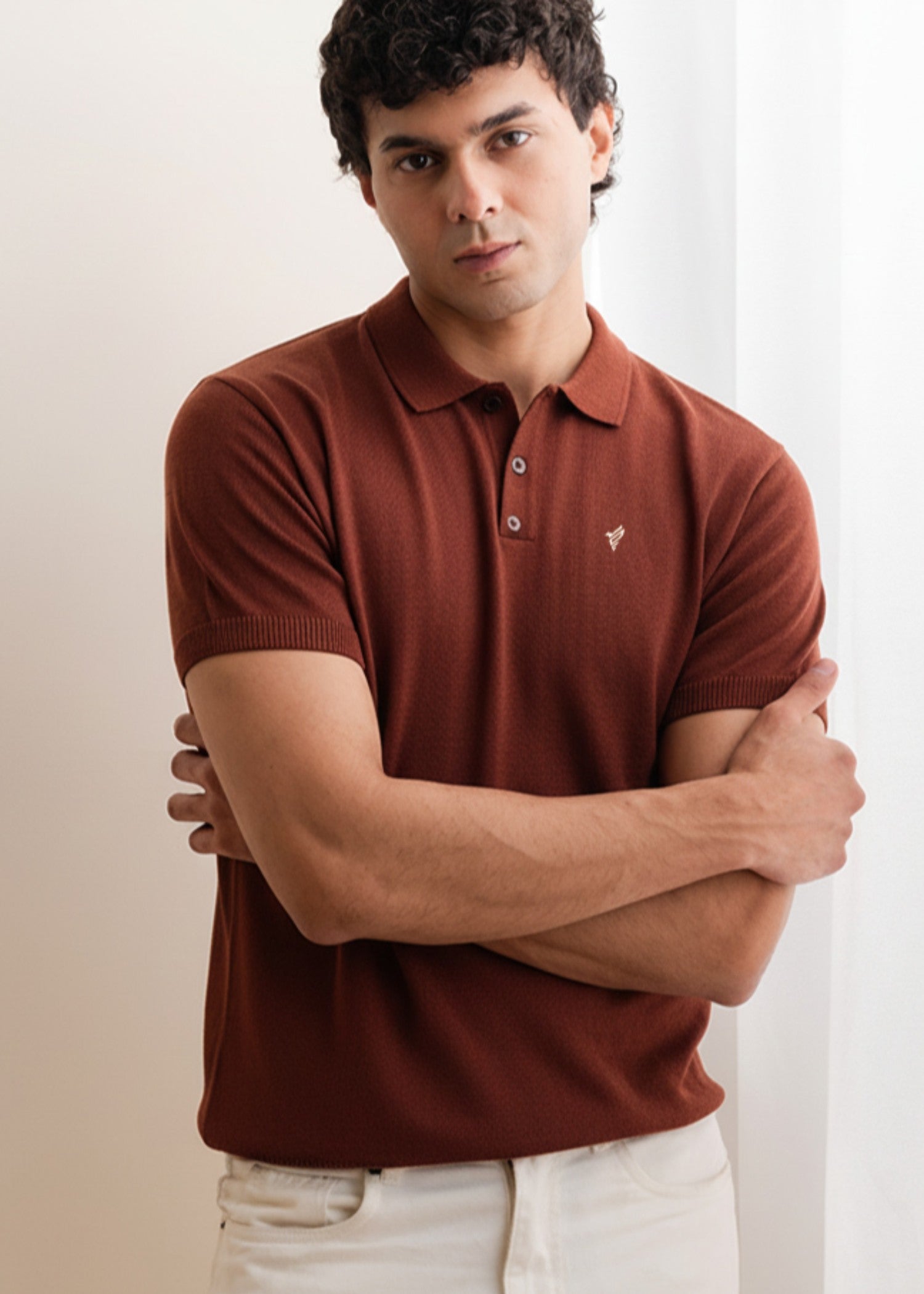 cotton Polo Shirt in Brown by Fitted