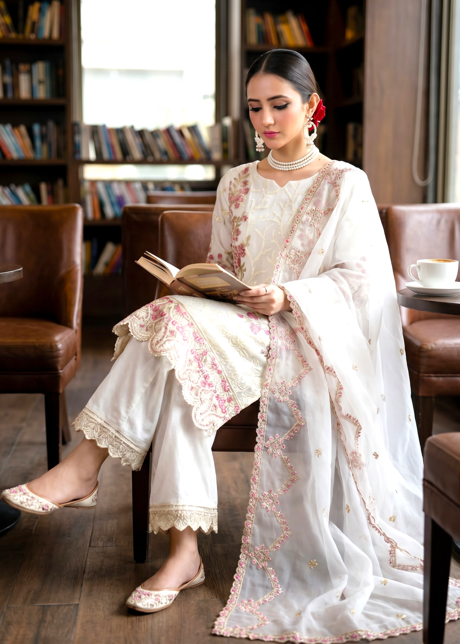 pk crinkle chiffon Kurta Set in White