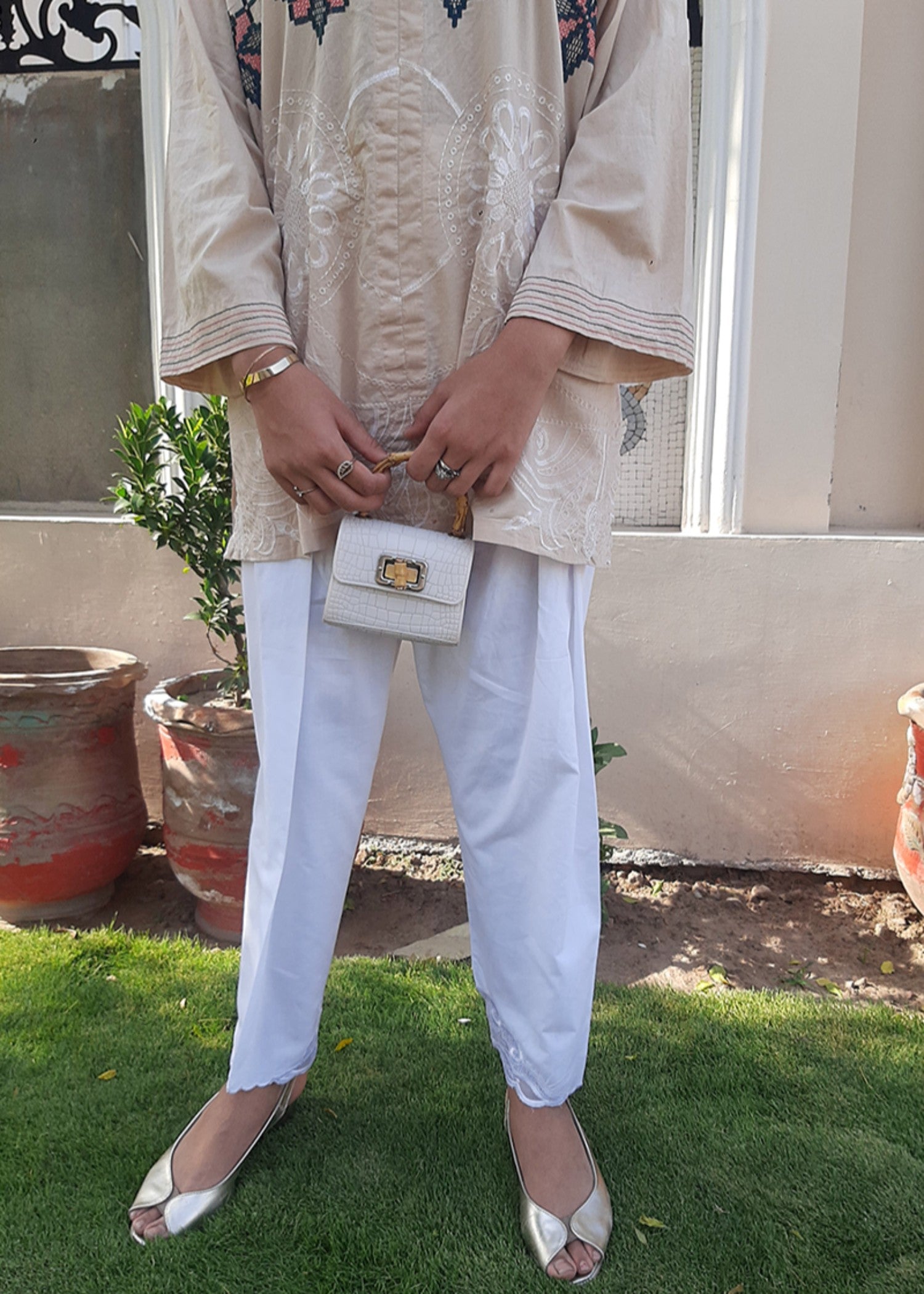 lawn cotton Shalwar in Off-white