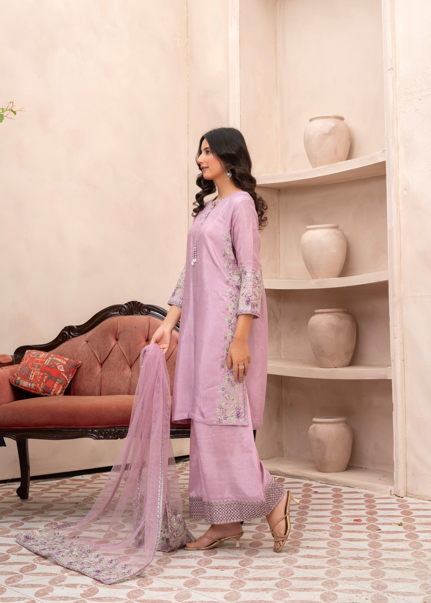 silk Sharara in Lavender
