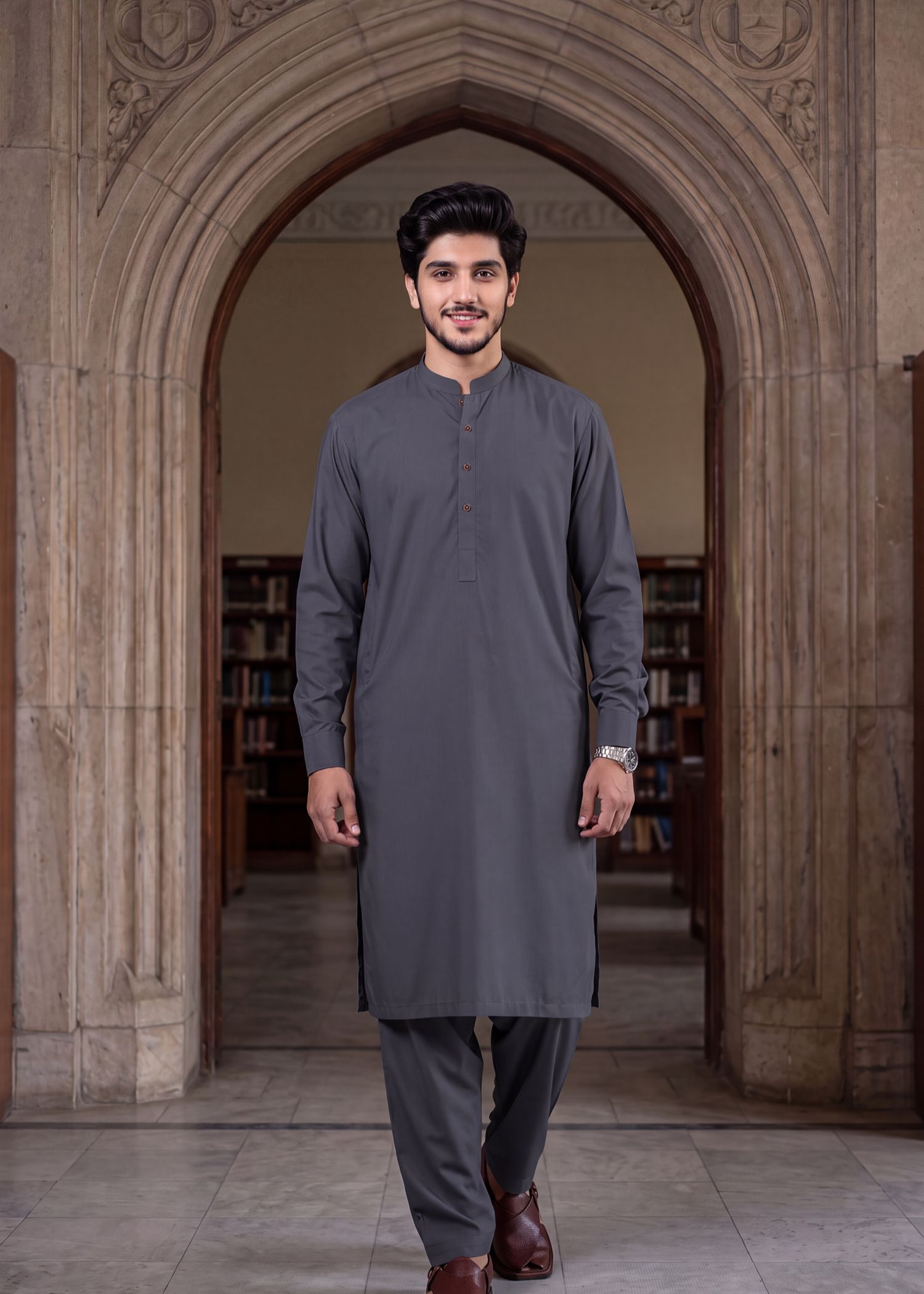 wash & wear Shalwar Kameez in Charcoal