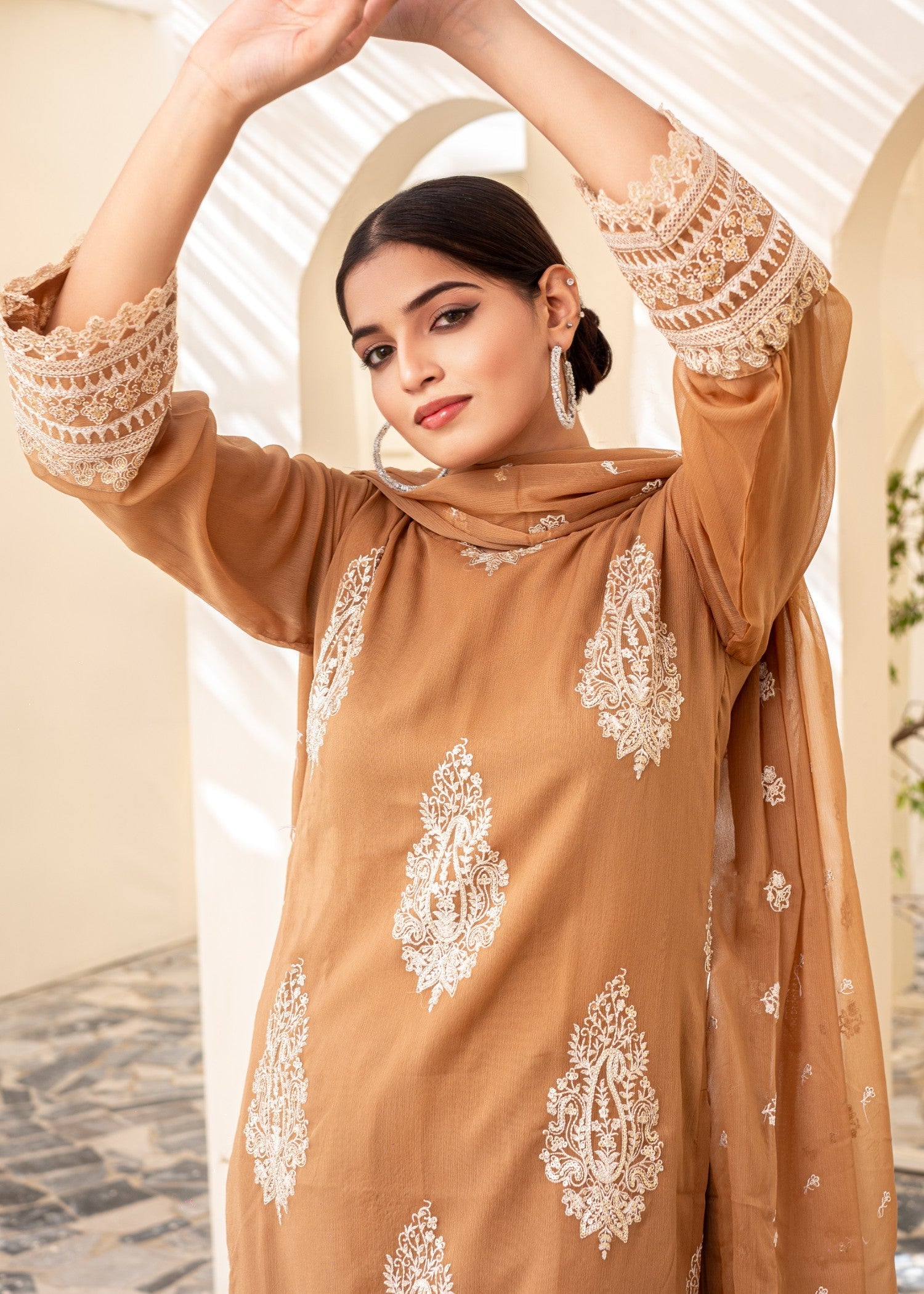 chiffon Kurta Set in Brown