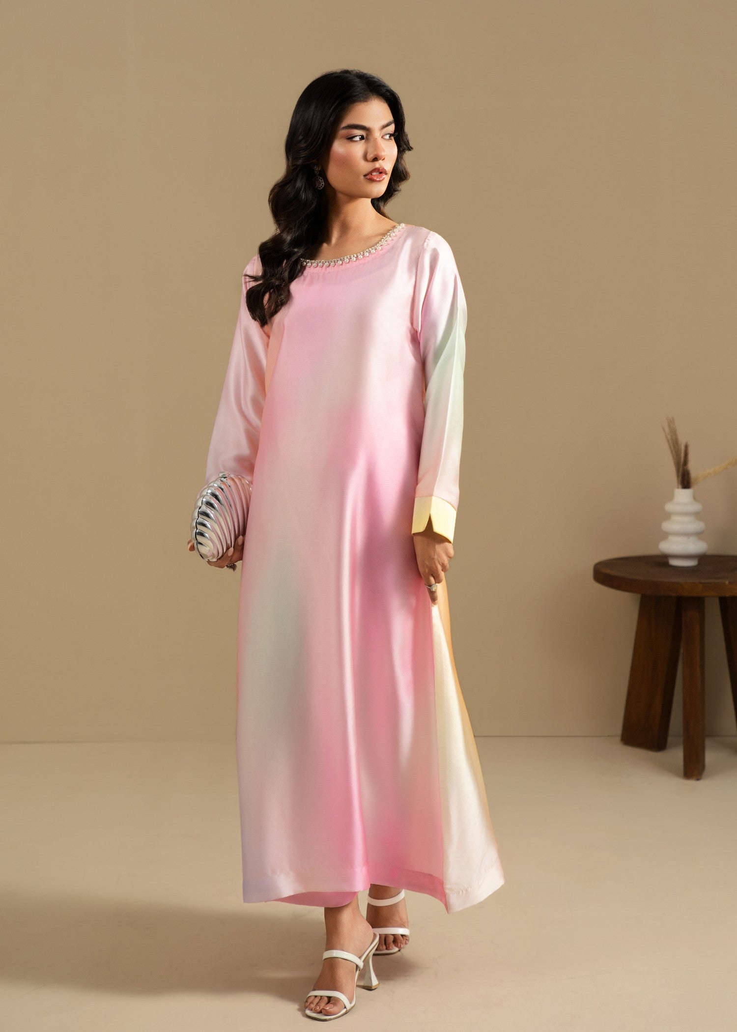 silk charmeuse Maxi in Pink