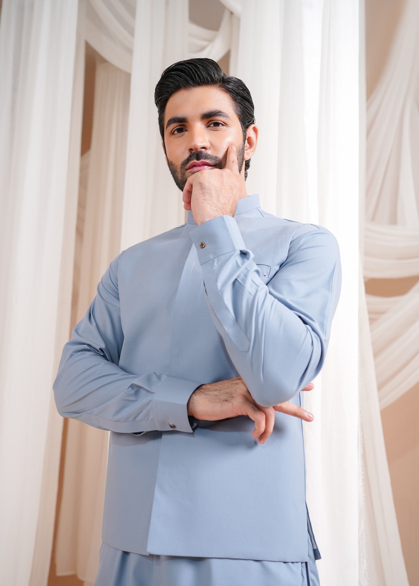 wash & wear Waistcoat in Sky blue by Muraqsh
