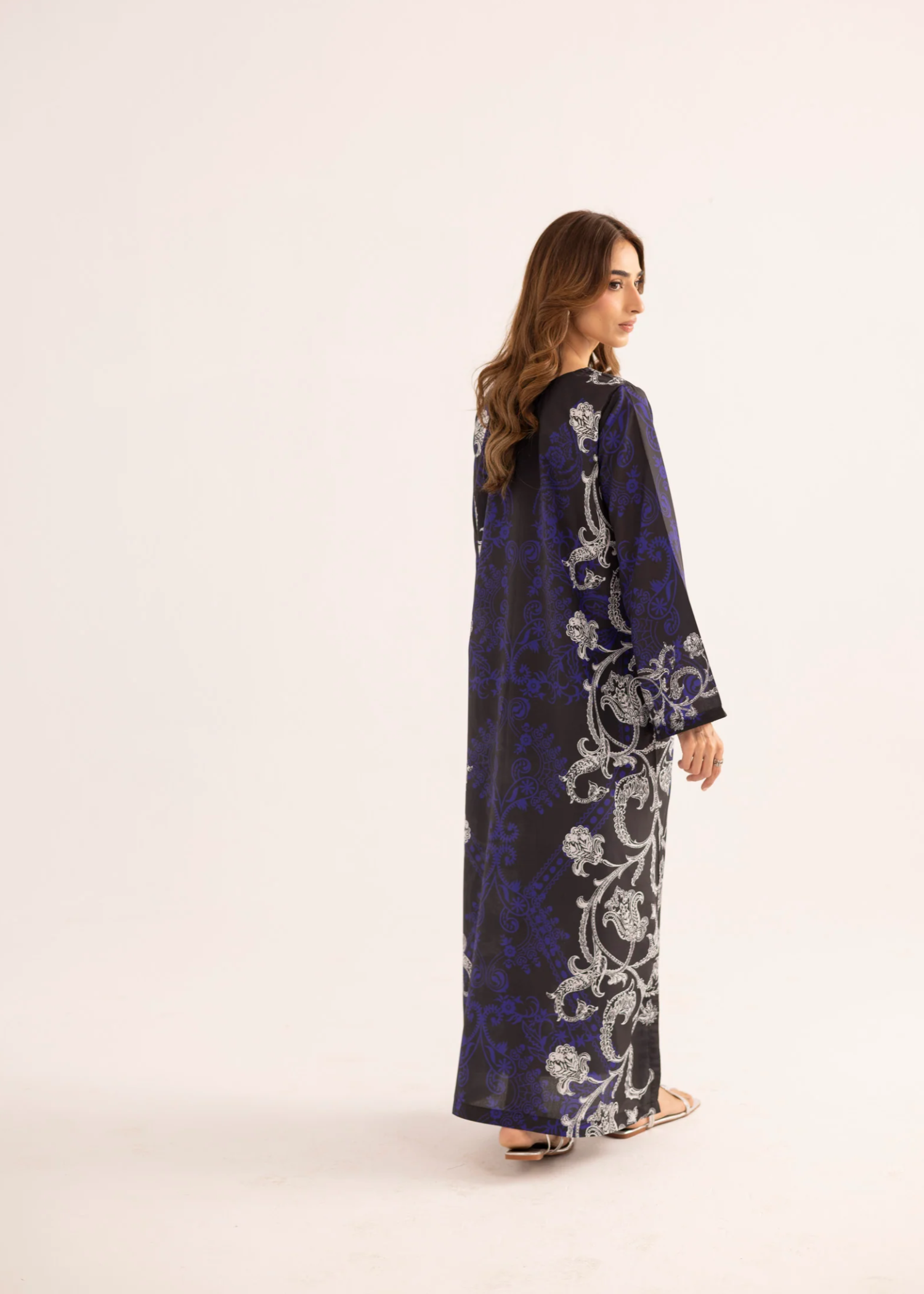 silk finish lawn Kaftan in Purple rain
