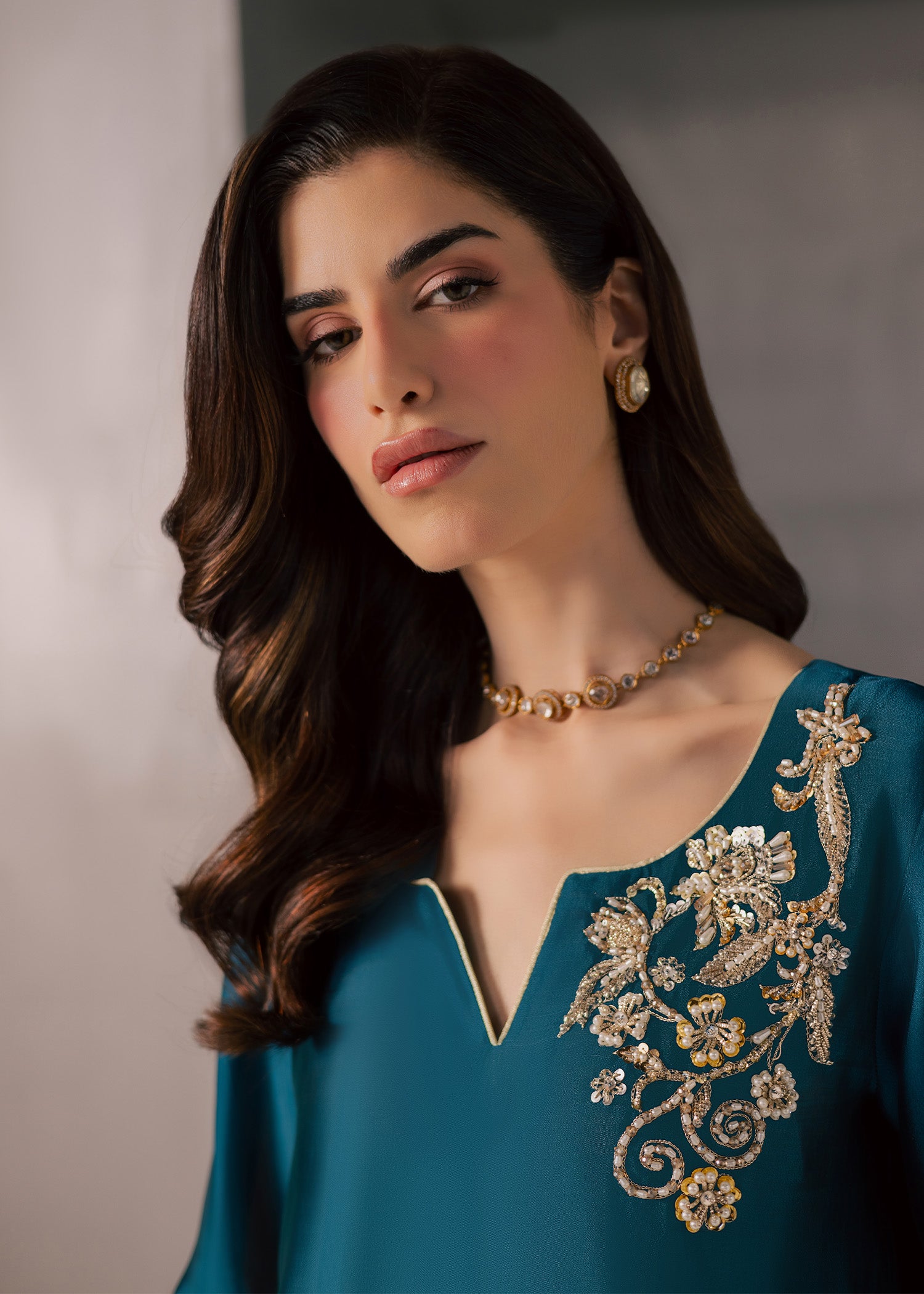 tussar silk Kurta Set in Teal
