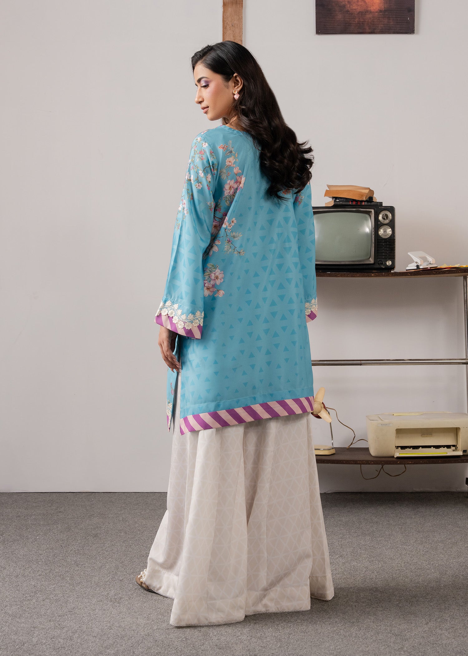 poly lawn Kurta Set in Sky blue