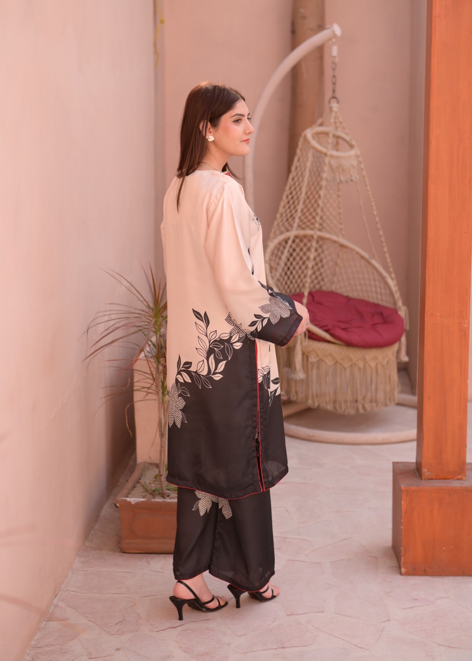 silk charmeuse Co Ord Sets in Beige, black