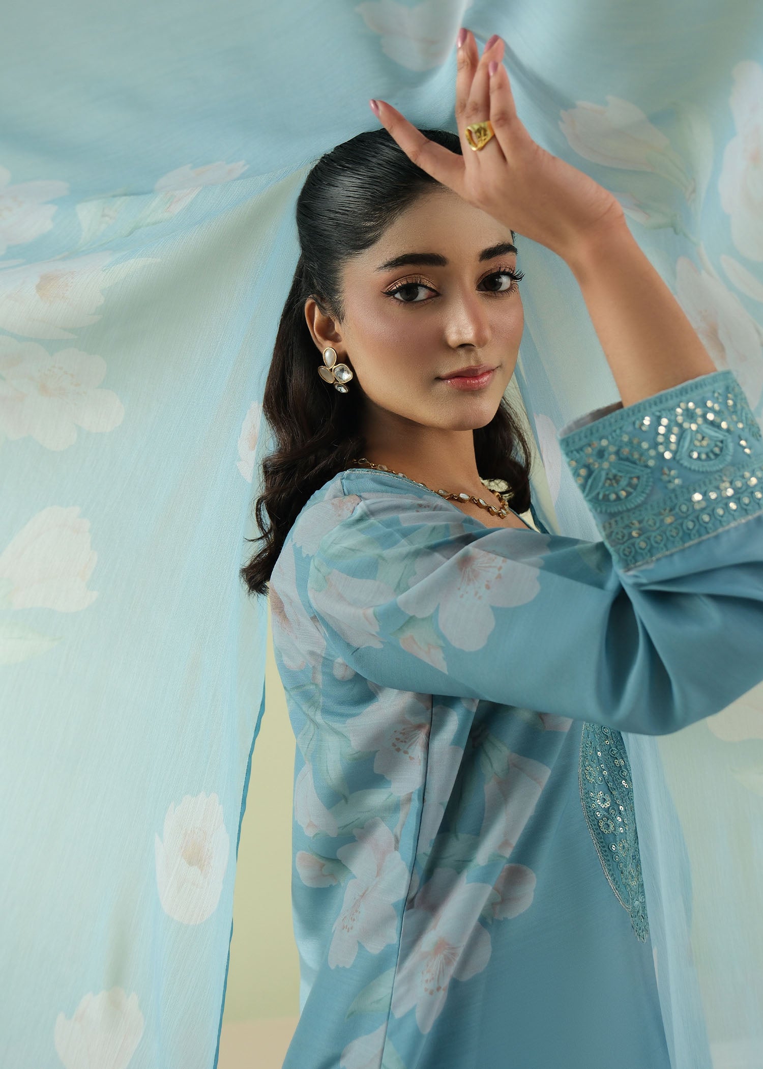 raw silk Kurta Set in Carolina blue