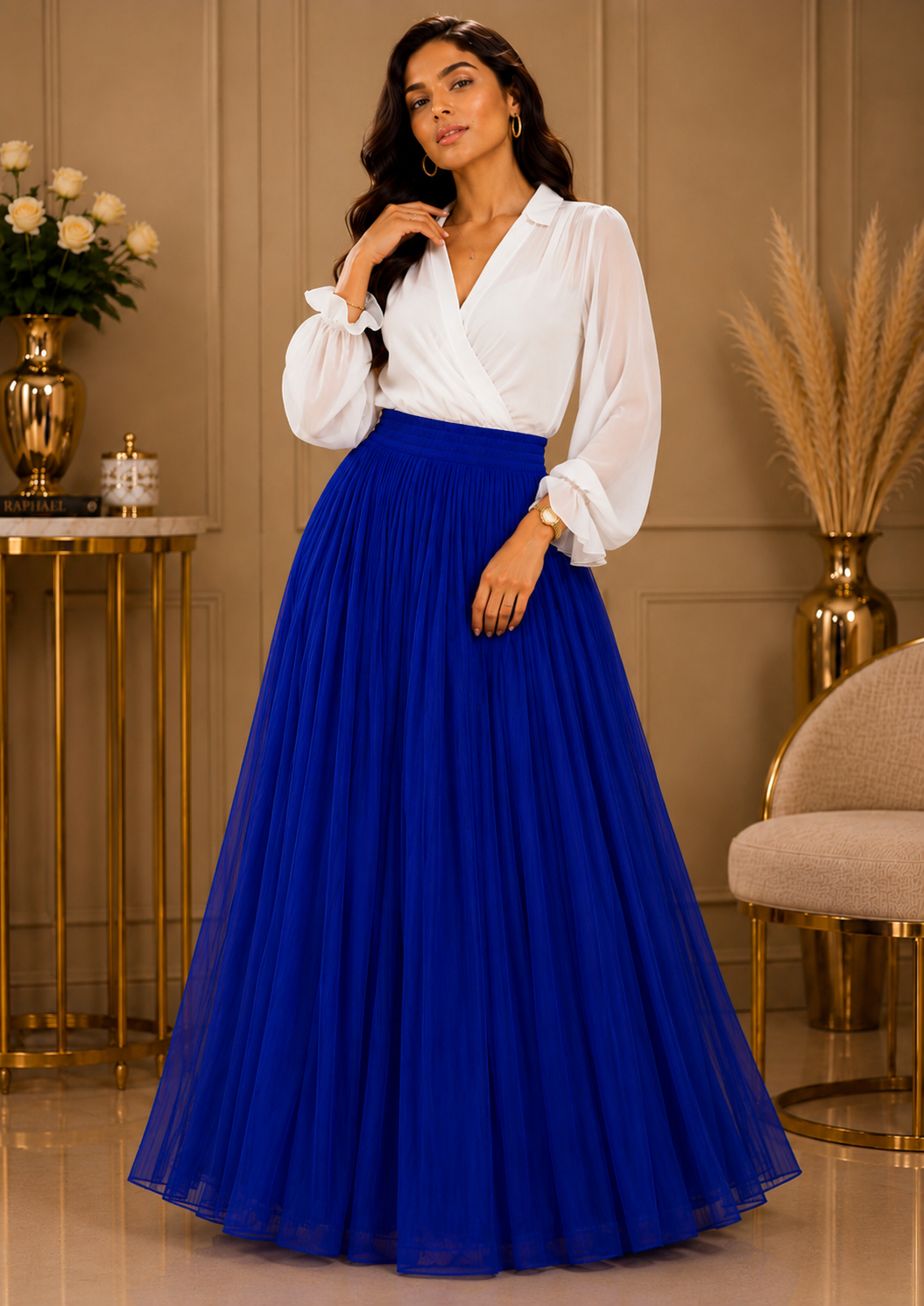 crinkle chiffon Skirt in Royal blue