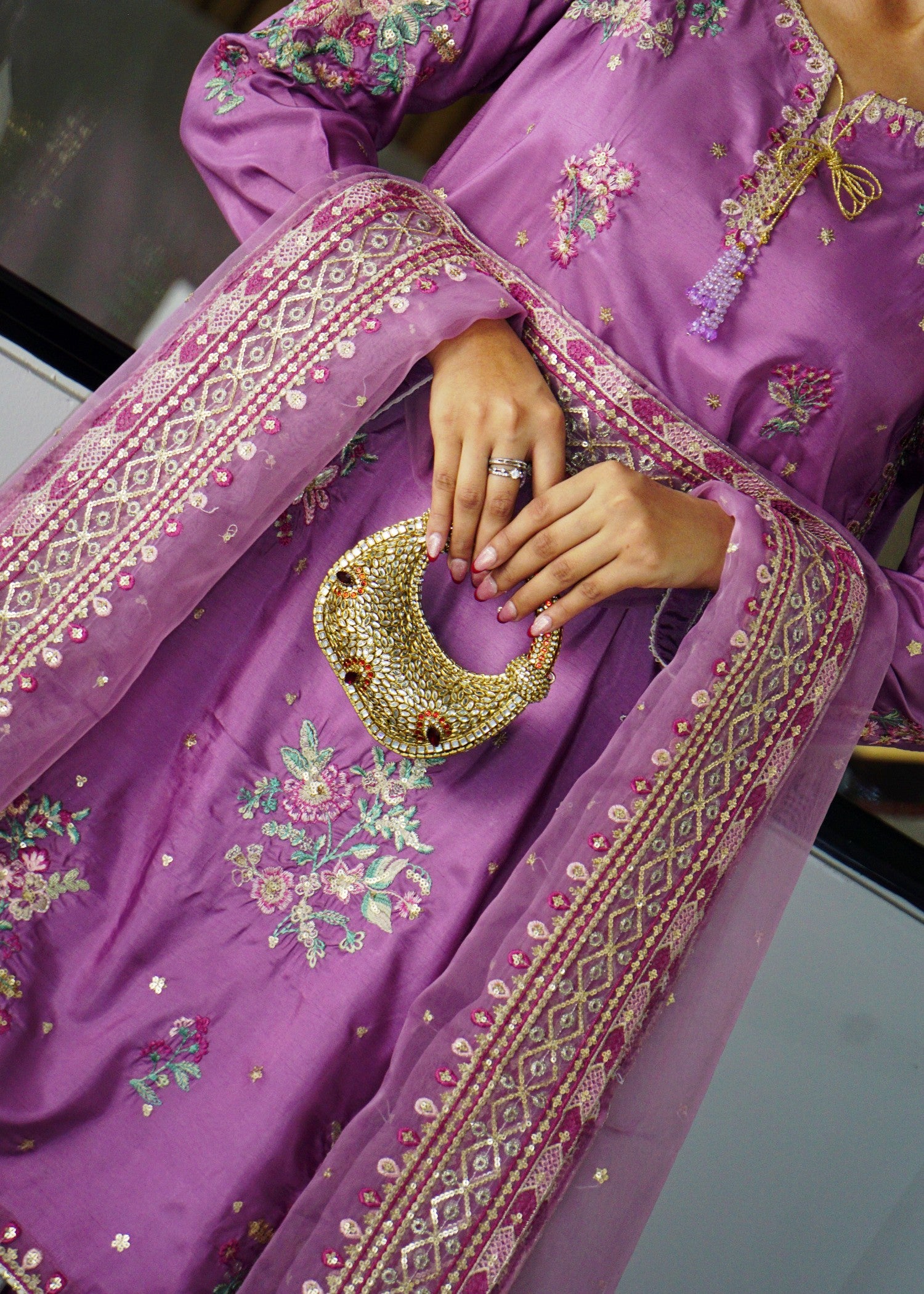 silk Kurta Set in Heathered lilac