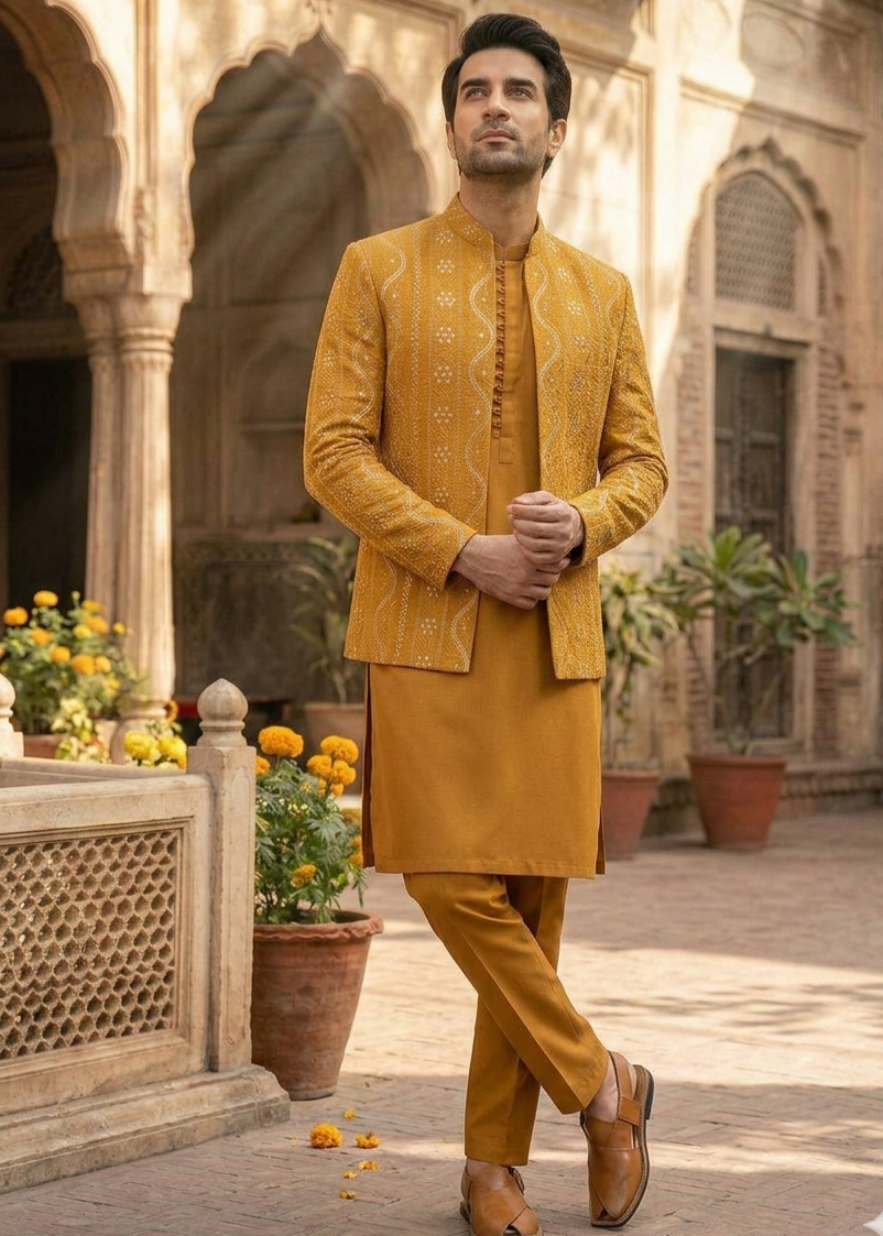 silk Prince Coat in Mustard, gold