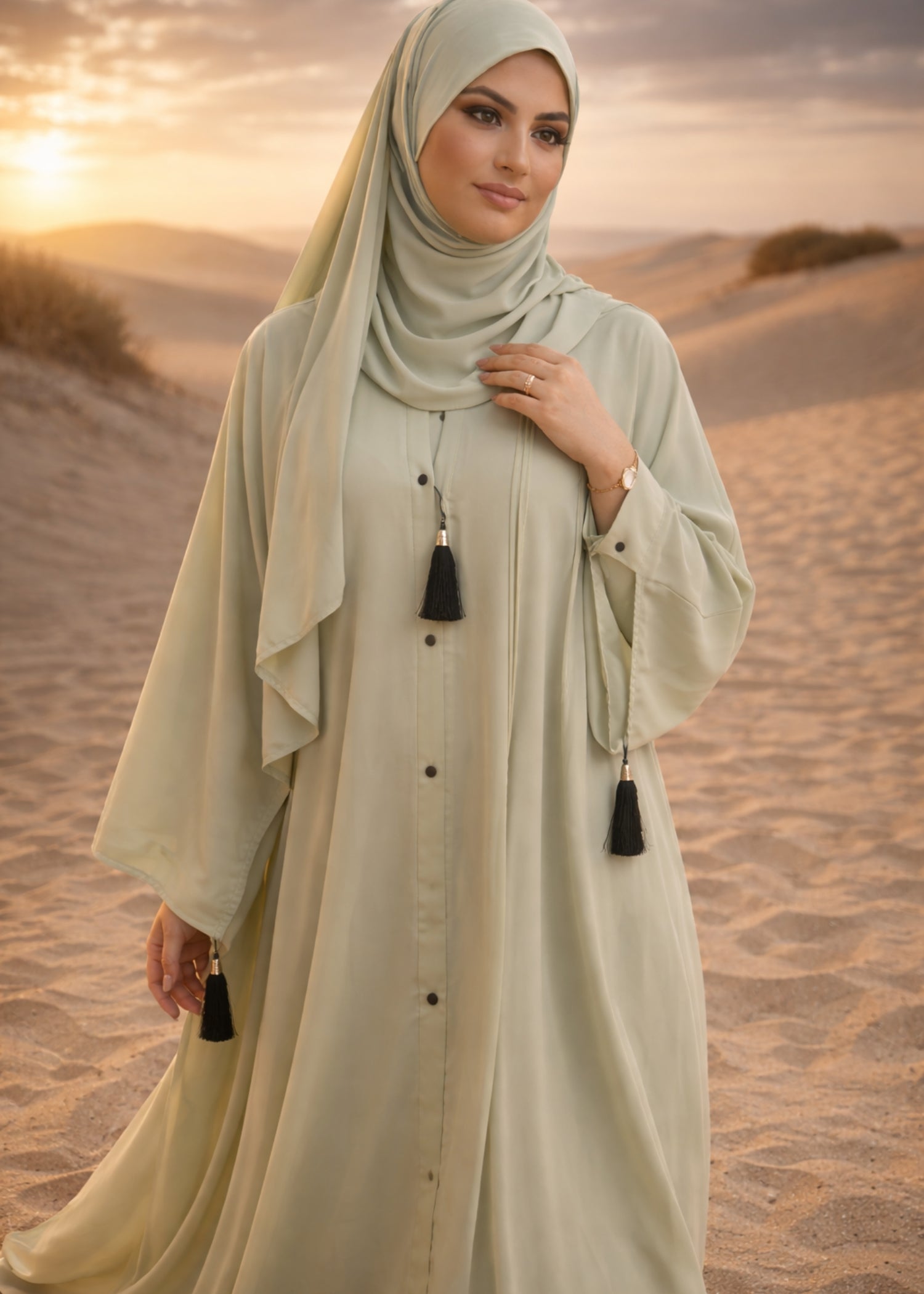 georgette chiffon Abaya in Sage green