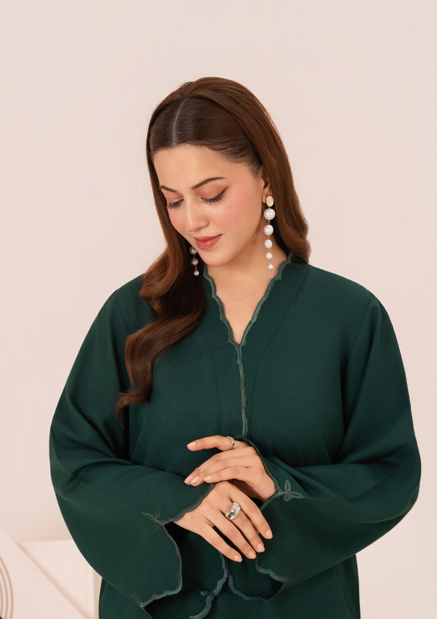silk karandi Kurta Set in Bottle green