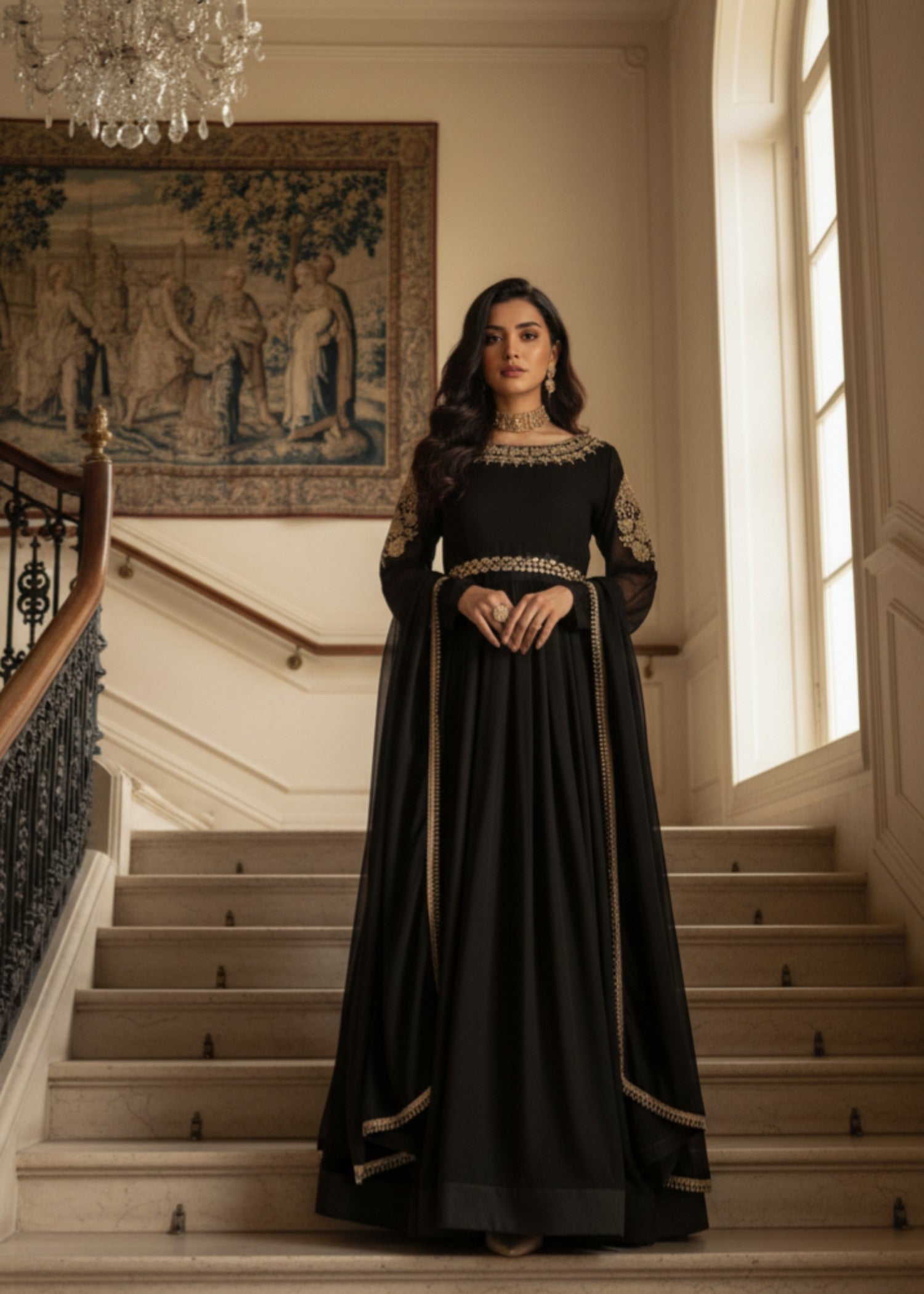 polyester chiffon Maxi in Black