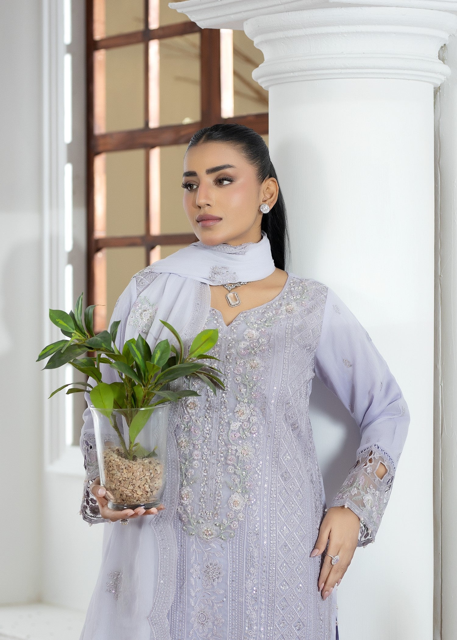 chiffon Kurta Set in Lavender