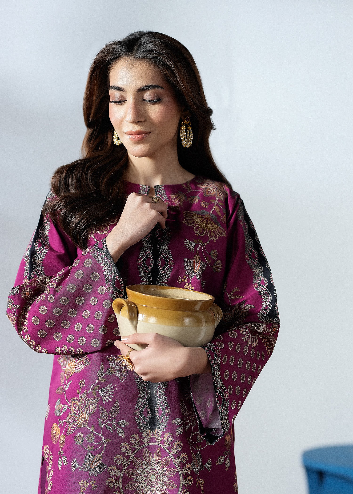 silk finish lawn Co Ord Sets in Plum purple