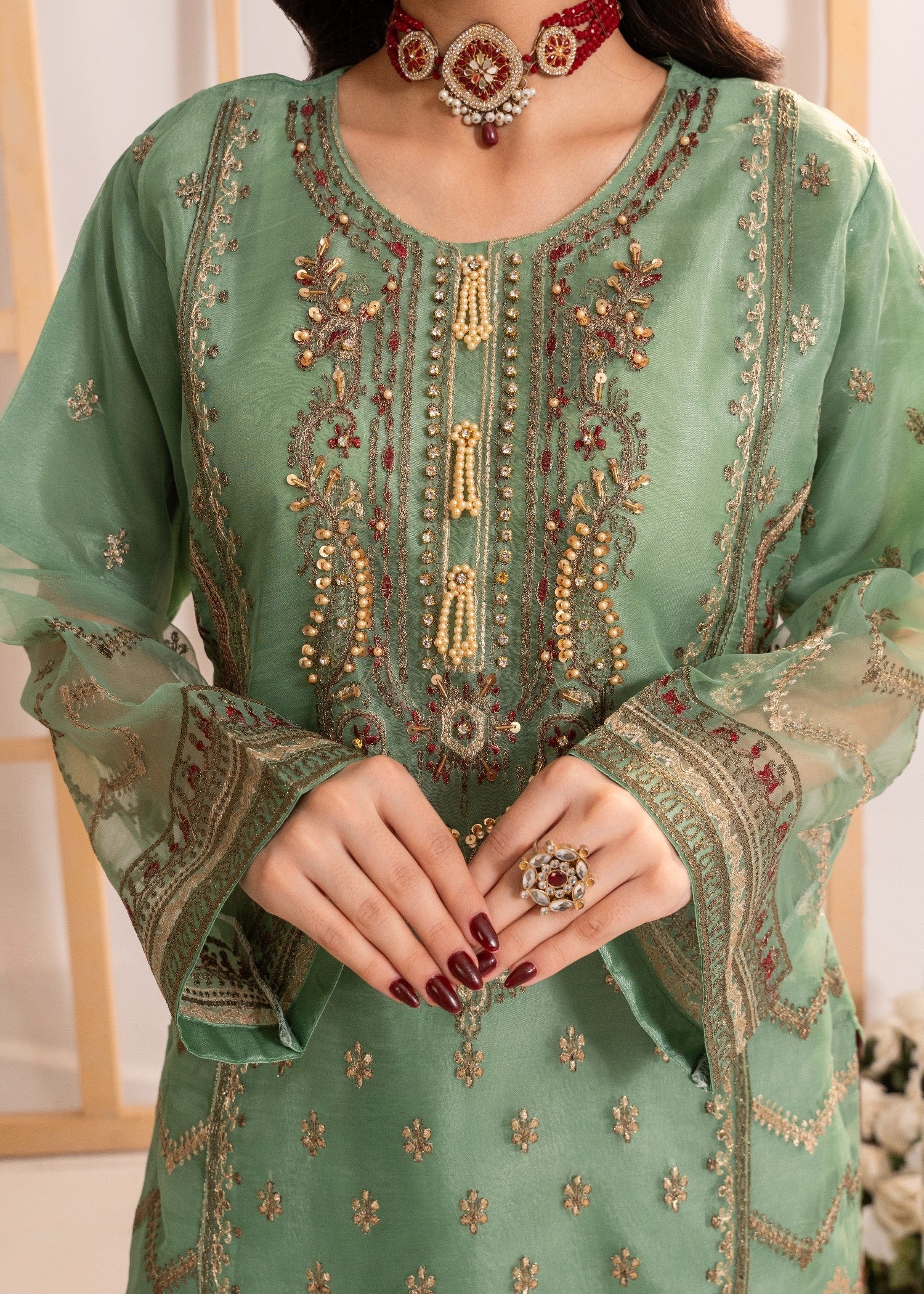 organza Sharara in Pistachio green