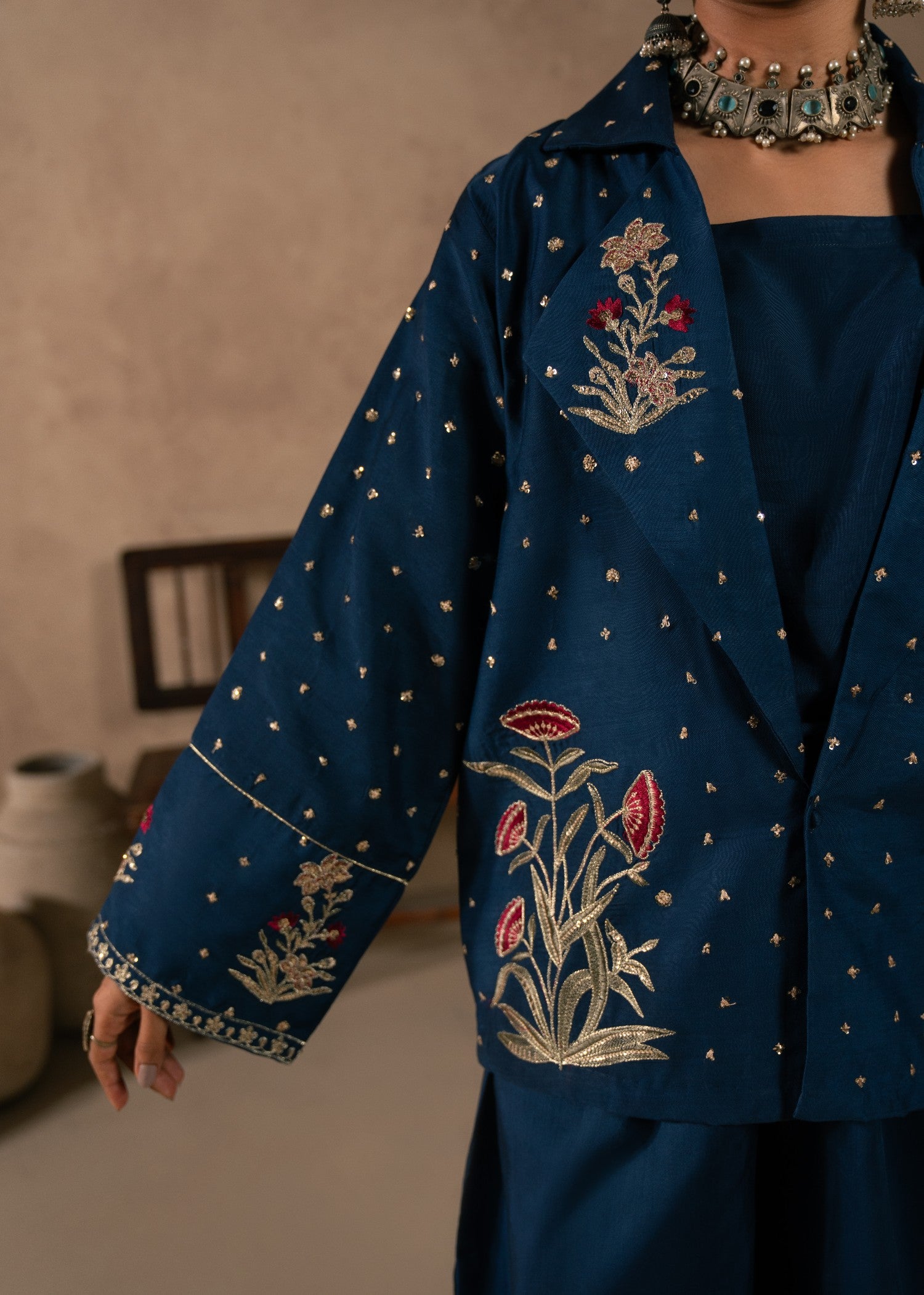 viscose thai silk Jacket in Dark blue