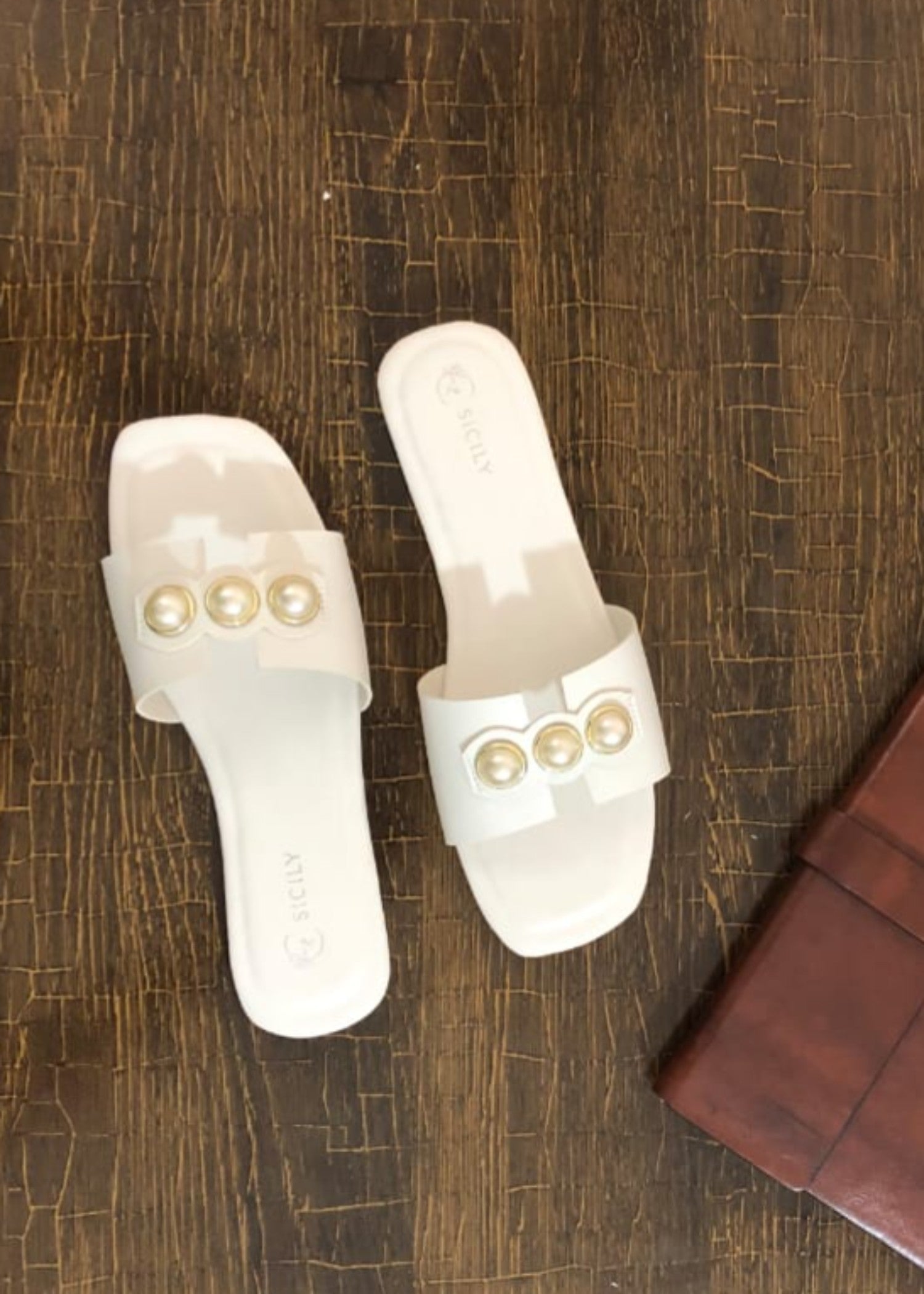 Slides in White by - High Quality Women Slides SCP0503