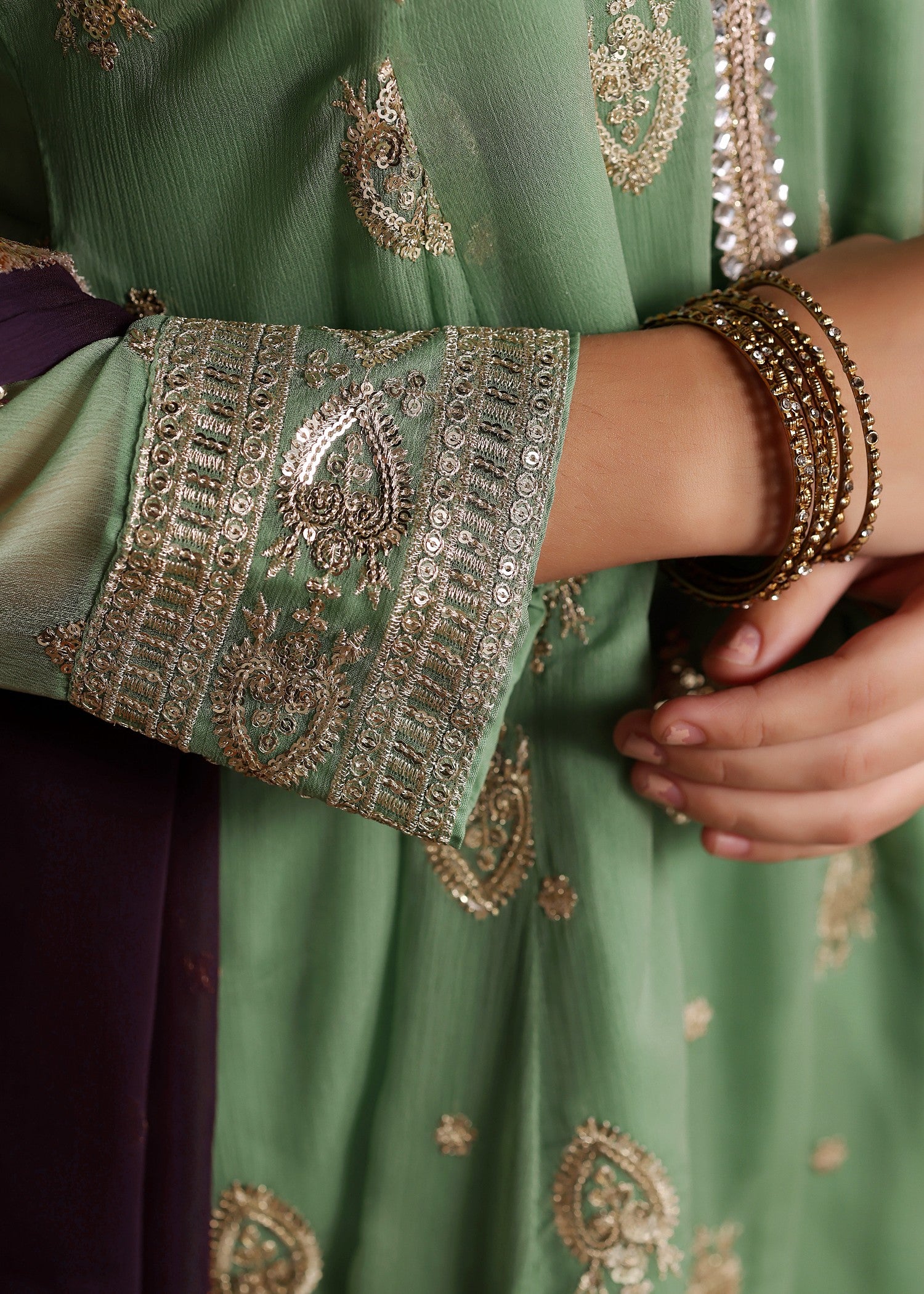 chiffon Pishwas in Pastel green
