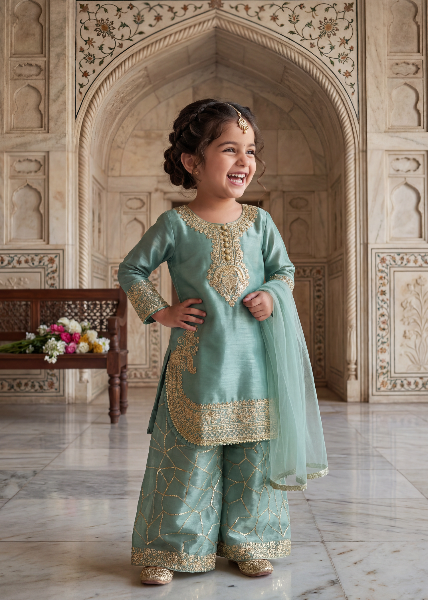 tissue silk Kurta Set in Pistachio green
