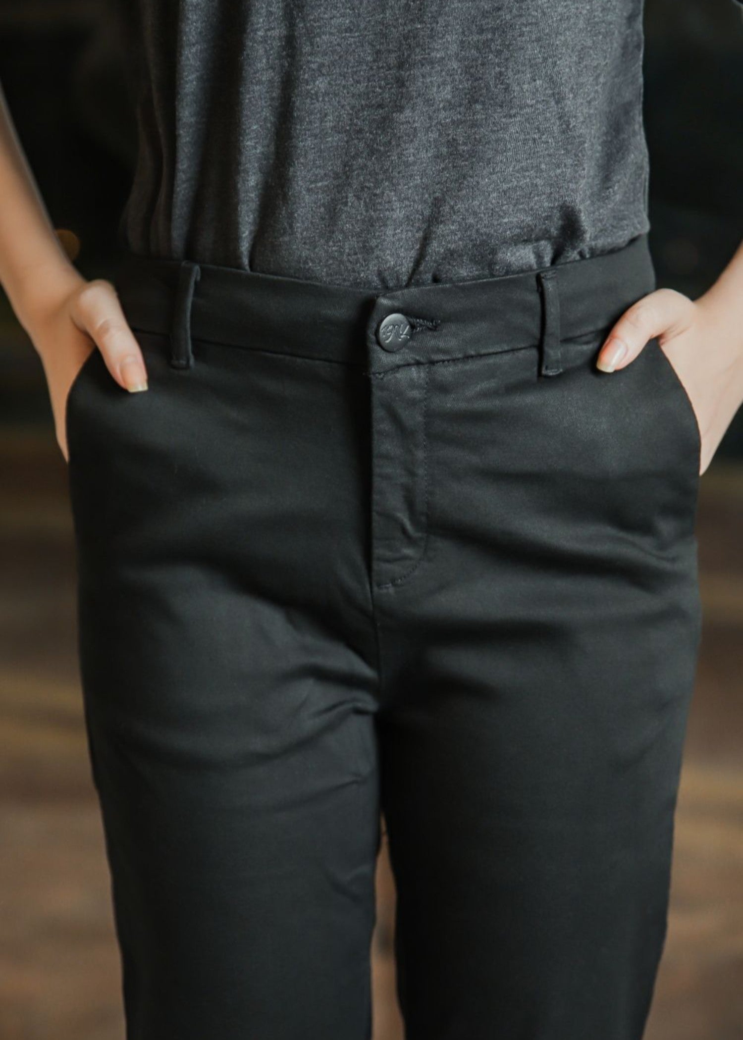 stretch denim Pants in Charcoal black