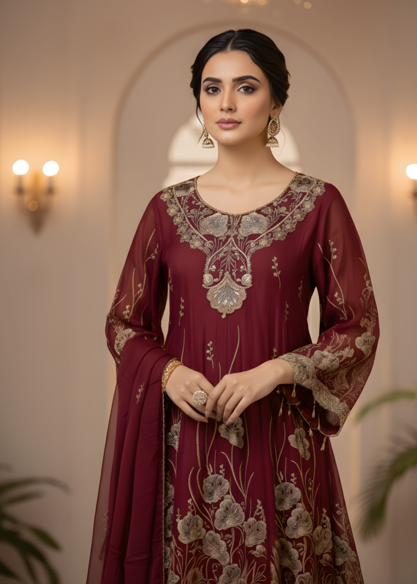 chiffon Short Frock in Maroon