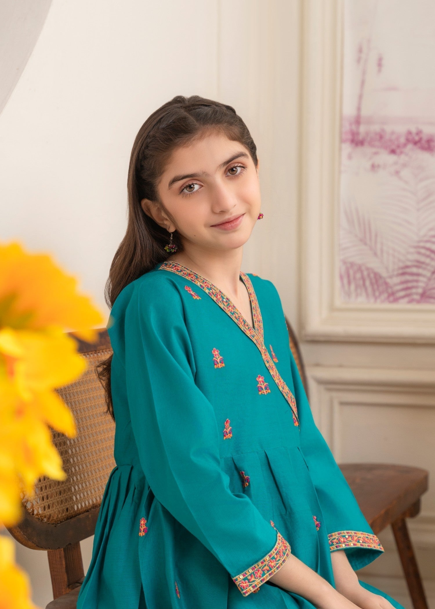 lawn Angrakha in Sea green