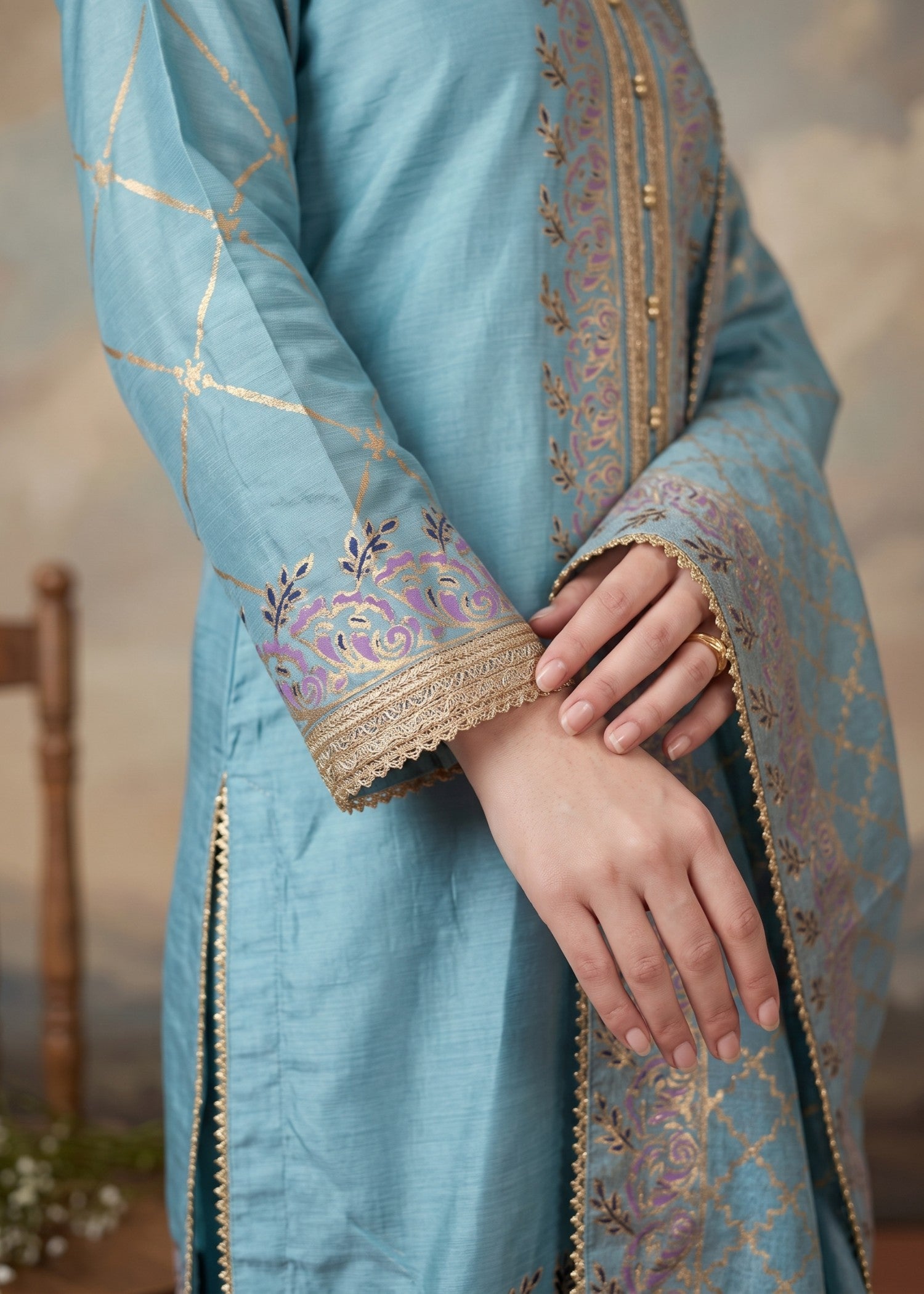 pk raw silk Kurta Set in Sky blue