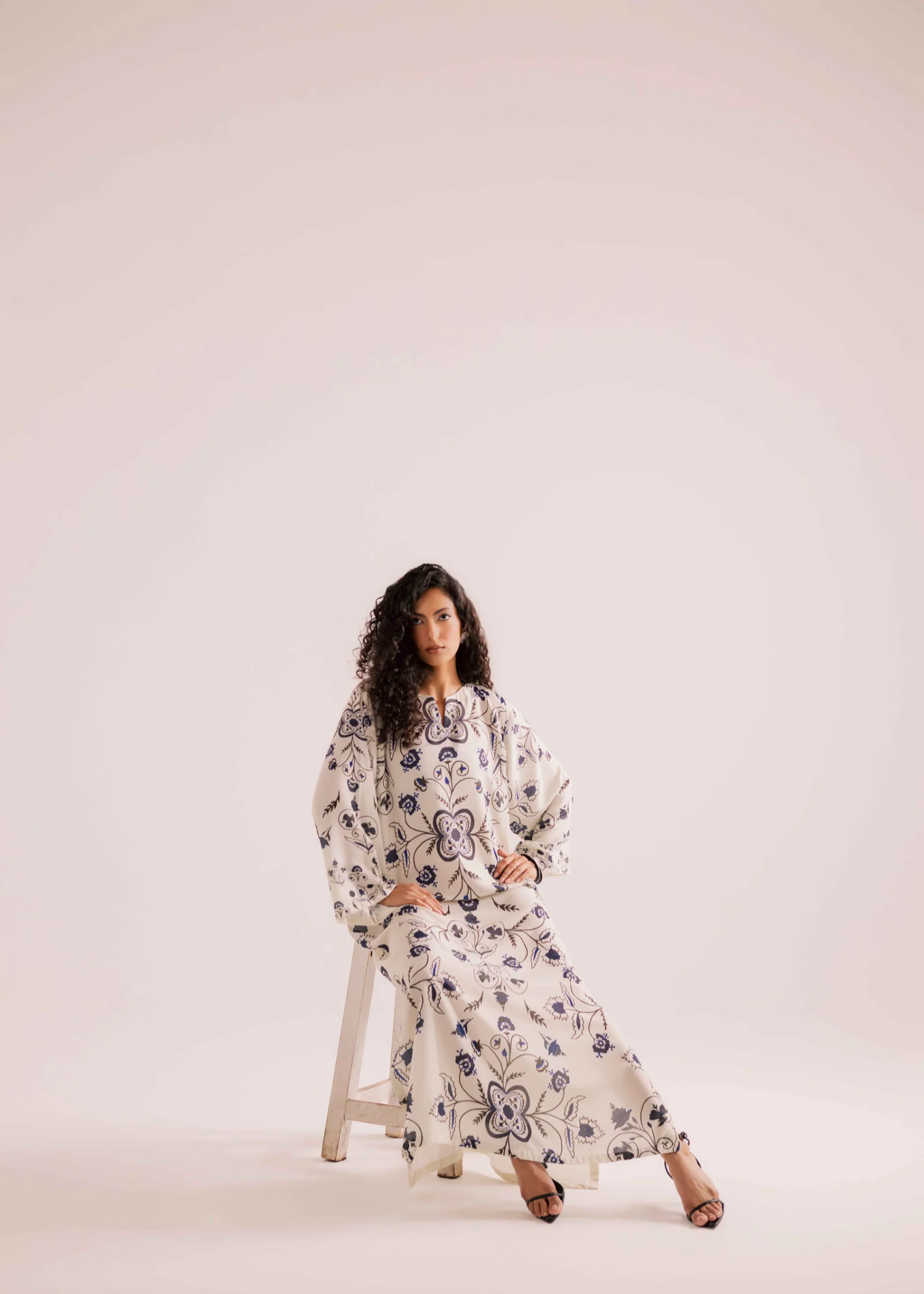 raw silk Kaftan in Cream