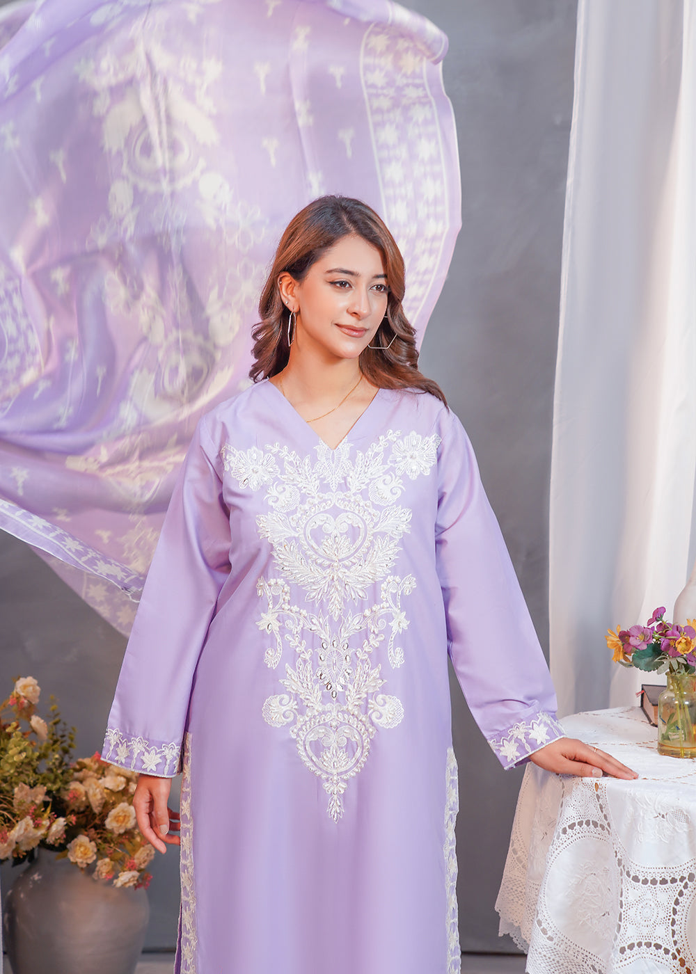 lawn Kurta Set in Lavender
