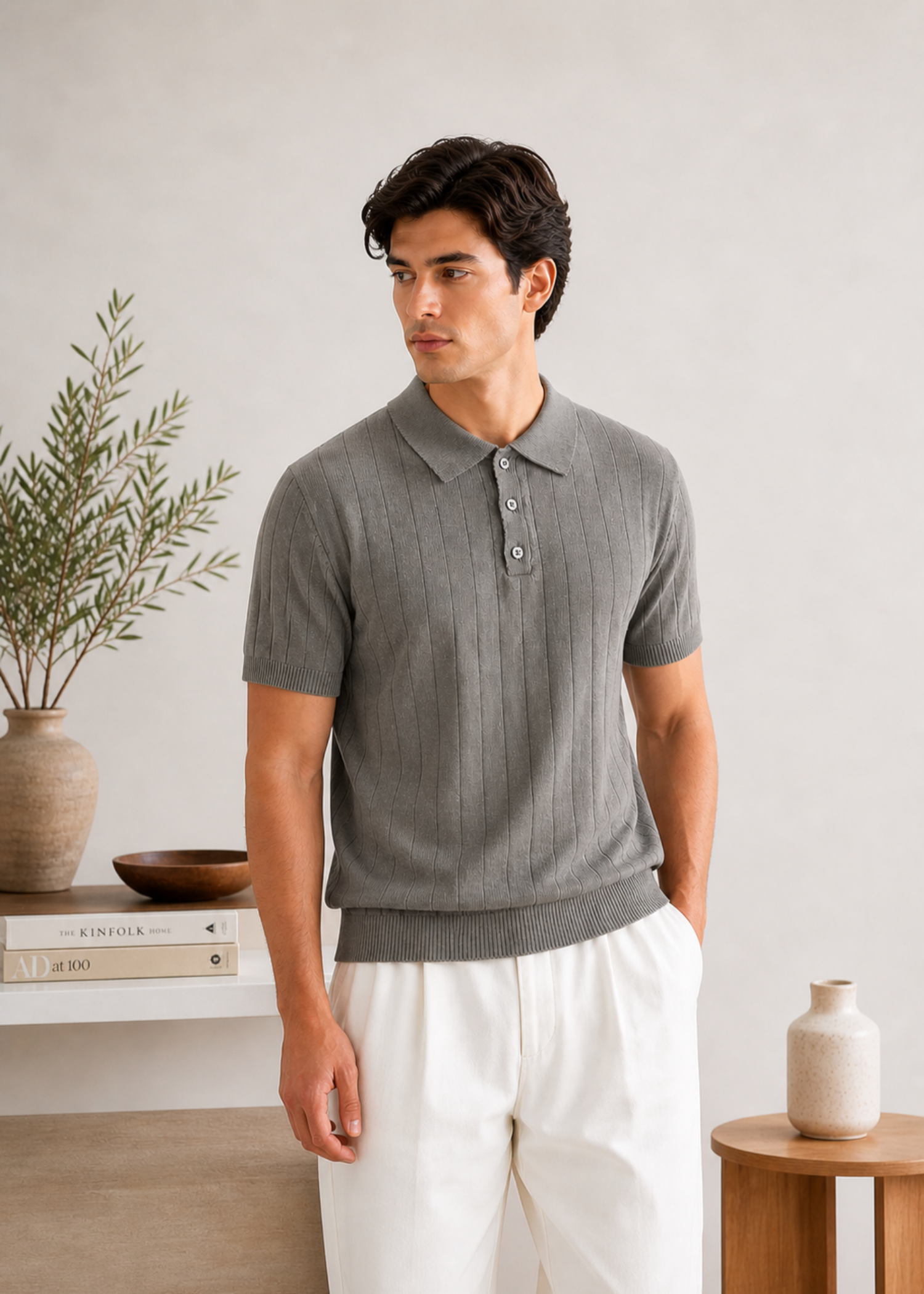 cotton Polo Shirt in Ash grey