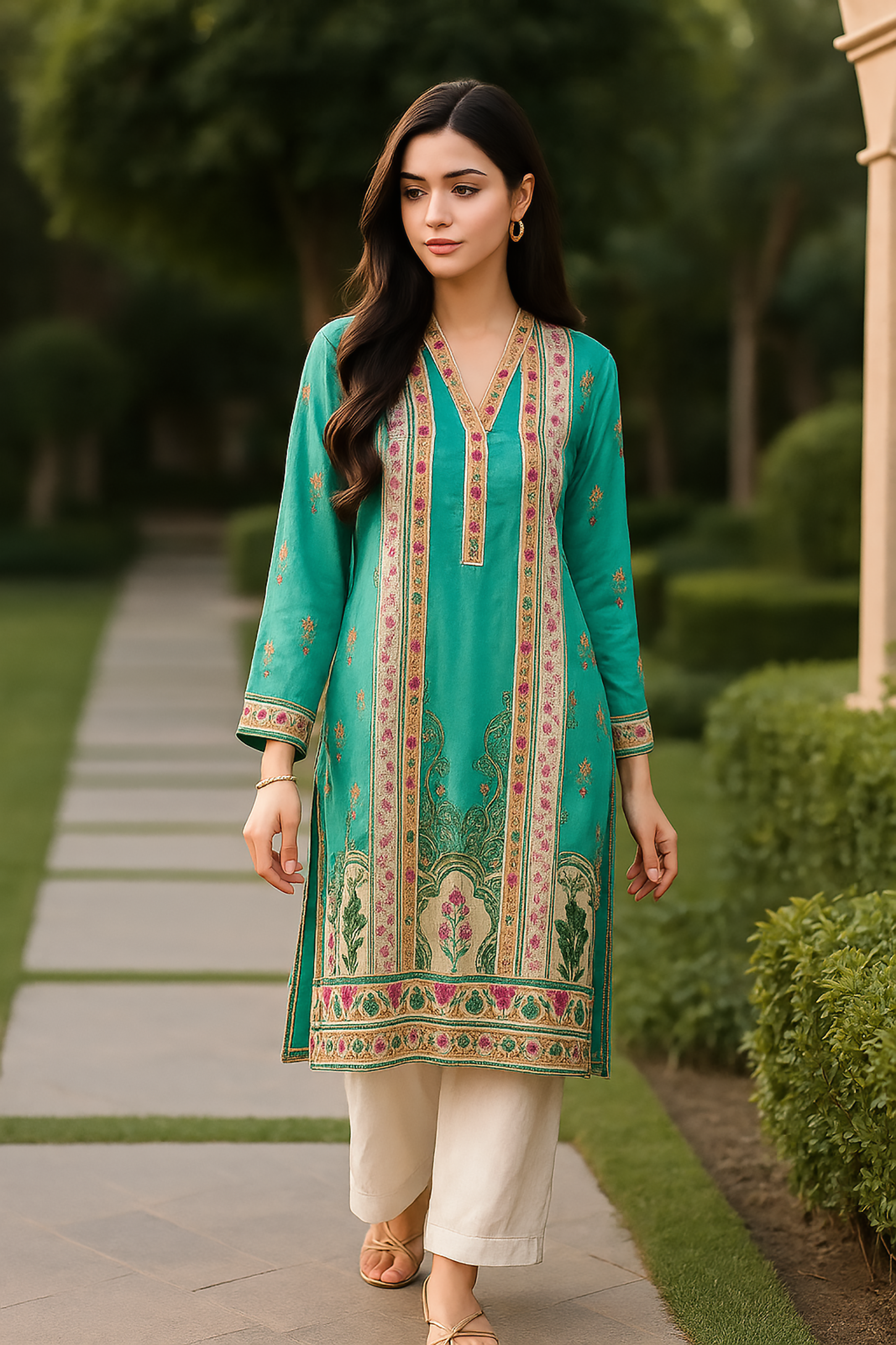 silk Kurti in Green