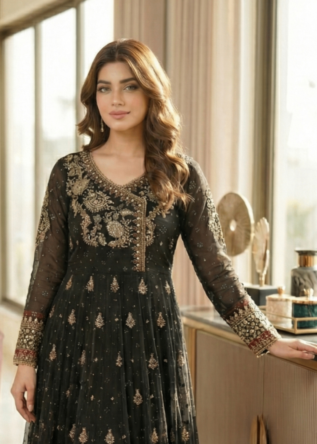 chiffon Angrakha in Black