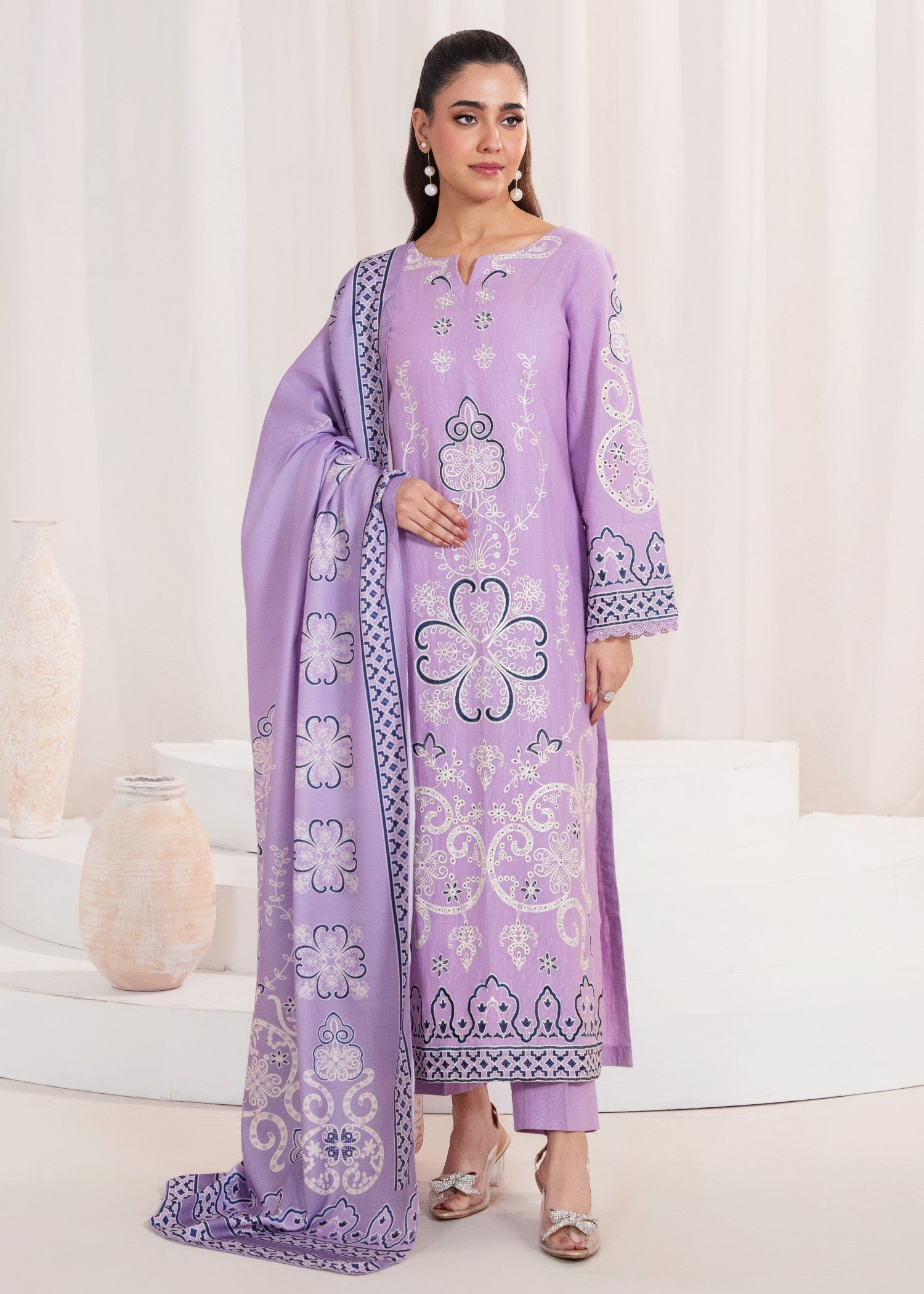 khaddar Kurta Set in Bright lavender