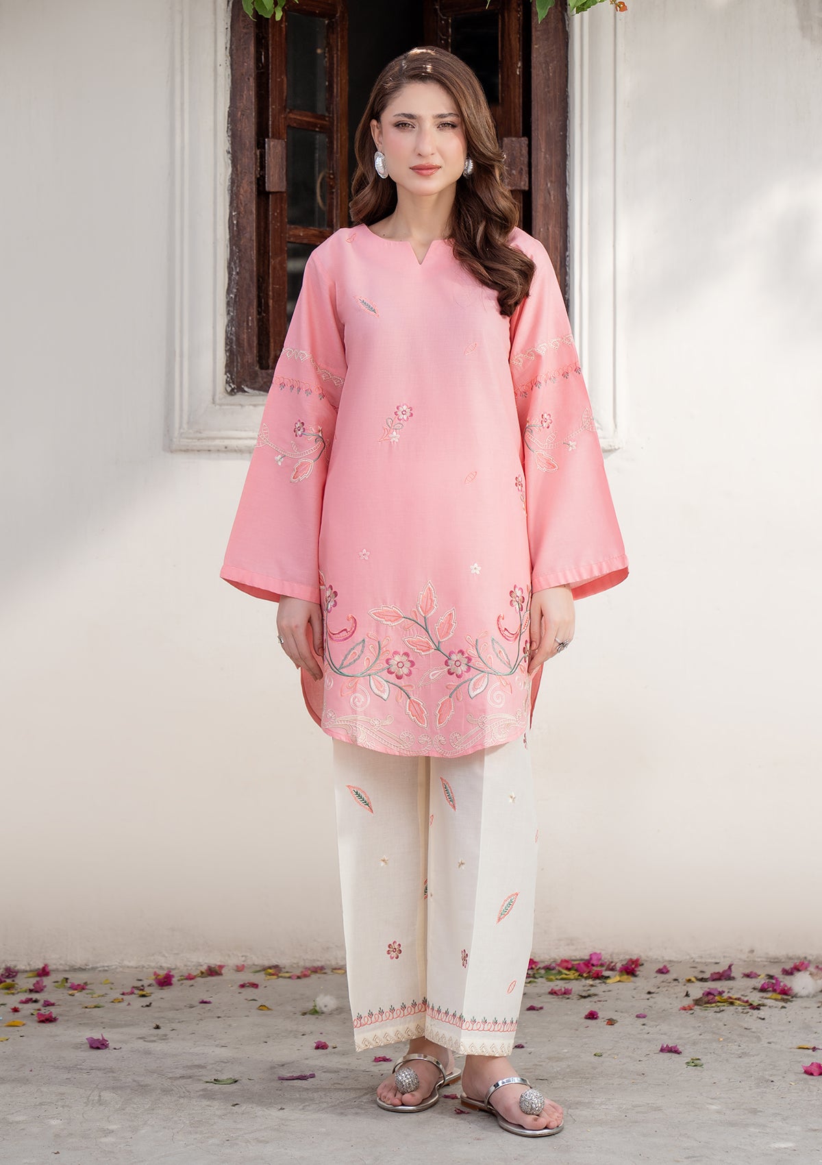 cotton Kurta Set in Peach pink