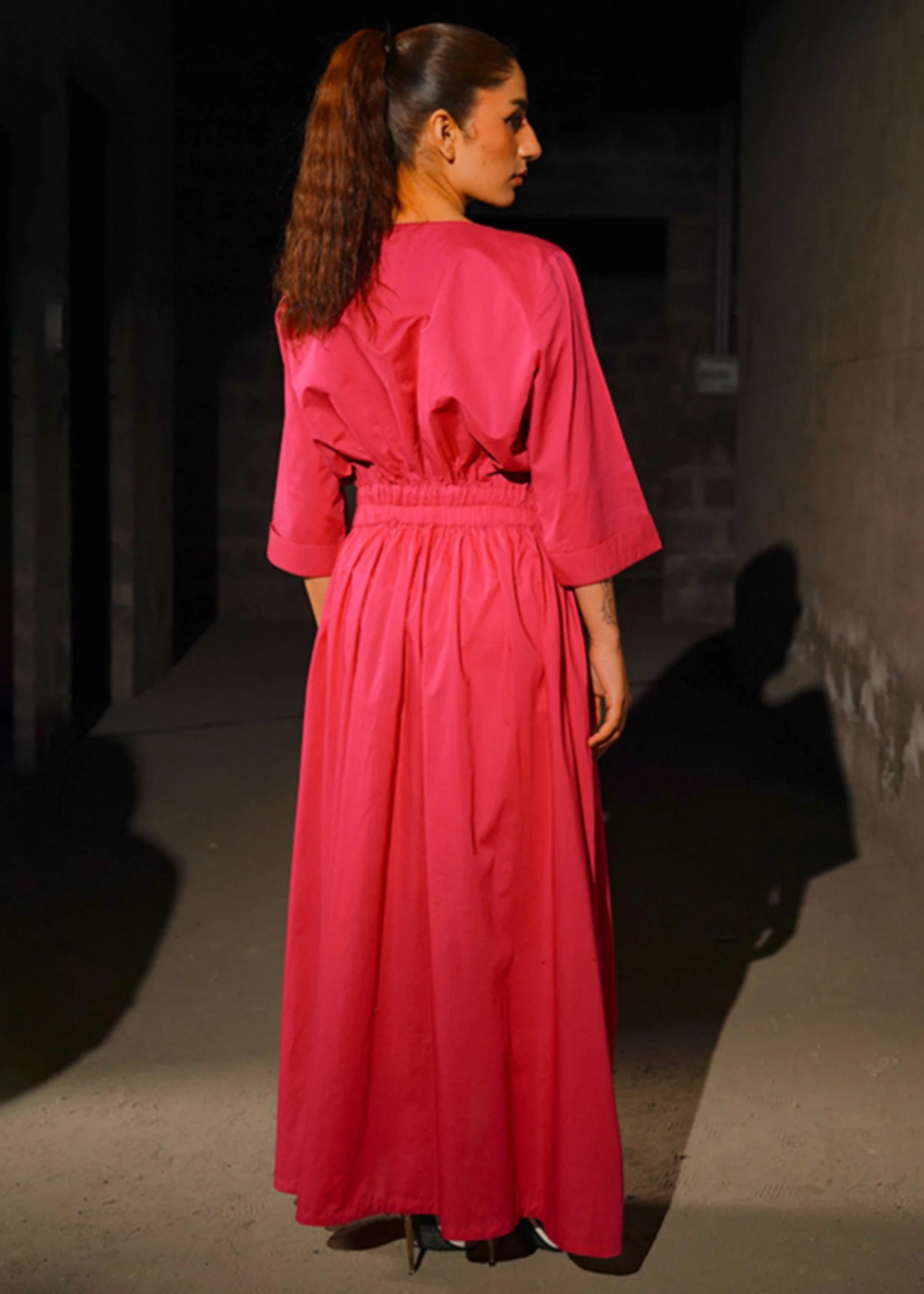 pure cotton Kaftan in Fuchsia pink