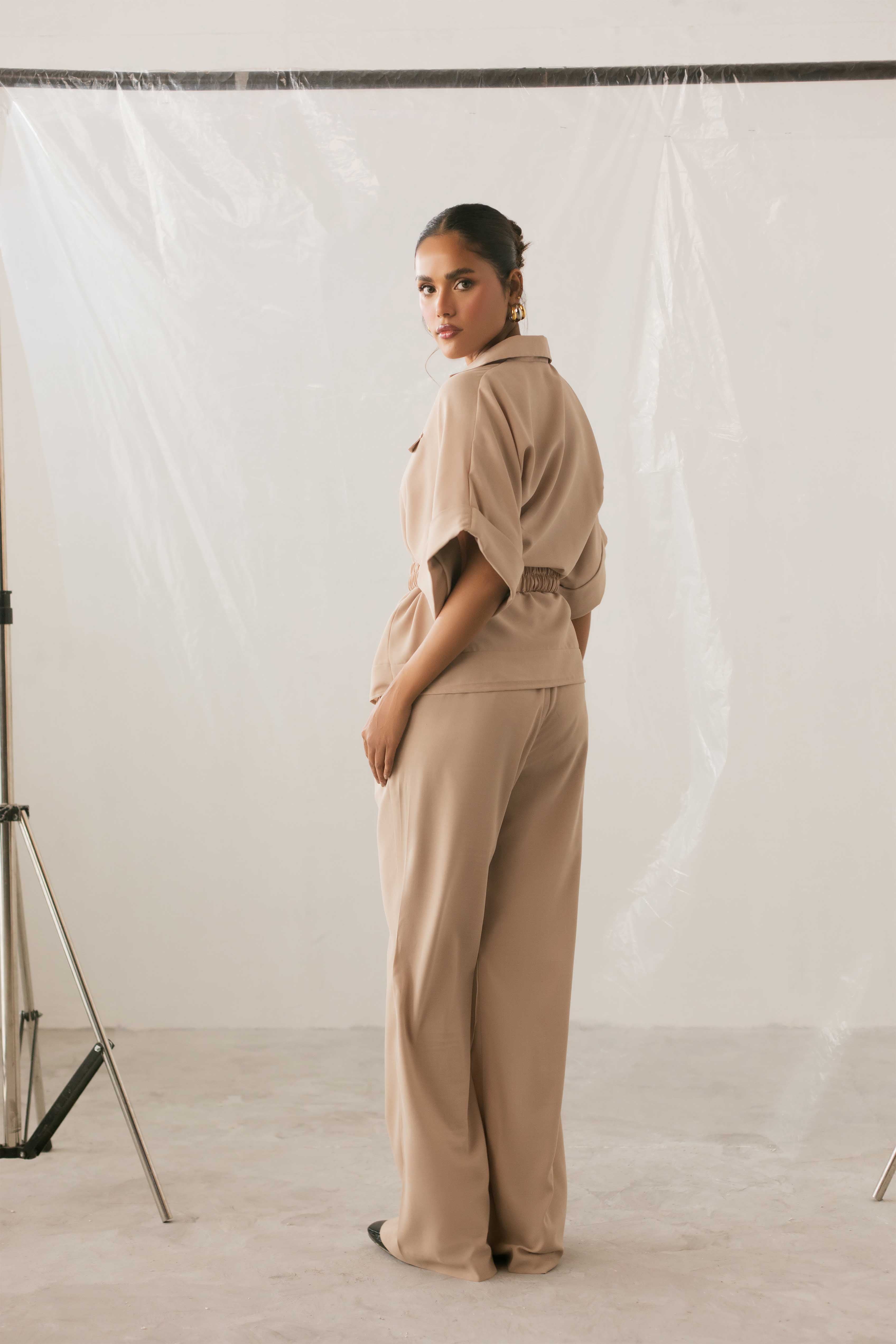 satin polyester Top in Beige