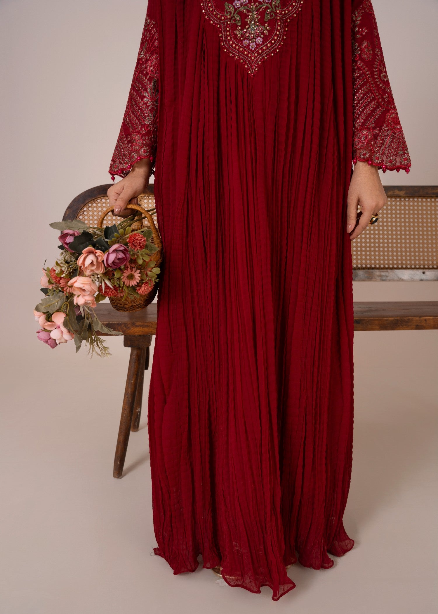 chiffon Pishwas in Spicy red
